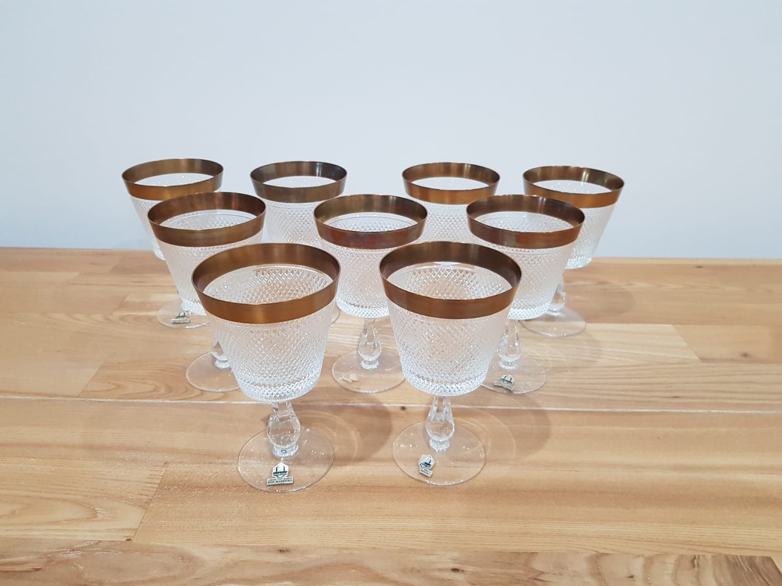 Set of nine glasses Rheinkristall, transparent crystal, gold-plated, Germany, 1960s. - 352050