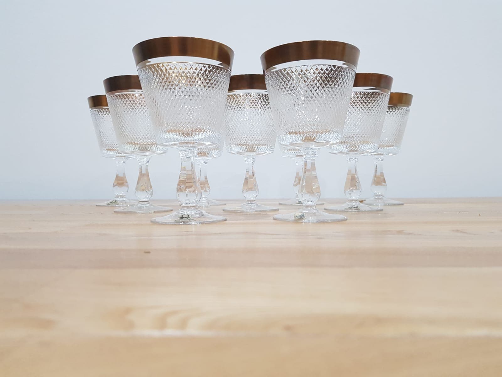 Set of nine glasses Rheinkristall, transparent crystal, gold-plated, Germany, 1960s. - 352051
