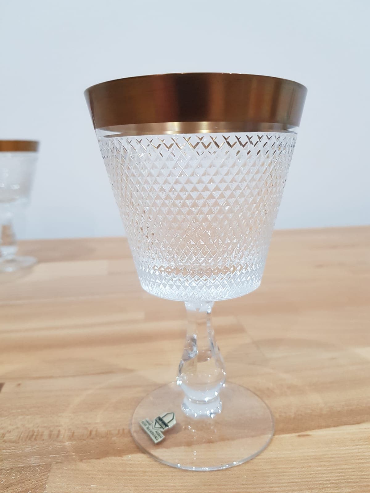 Set of nine glasses Rheinkristall, transparent crystal, gold-plated, Germany, 1960s. - 352049