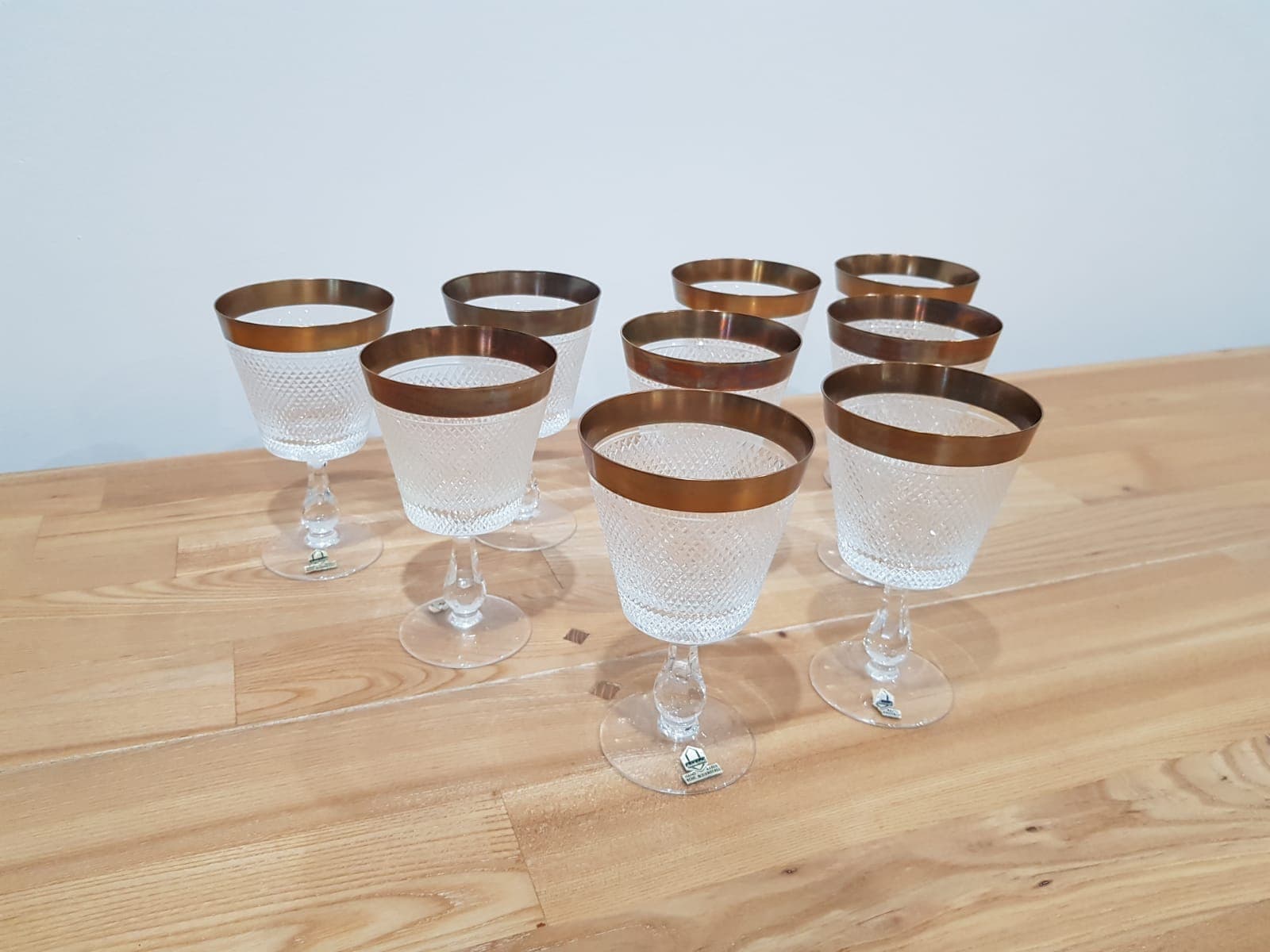 Set of nine glasses Rheinkristall, transparent crystal, gold-plated, Germany, 1960s. - 352040