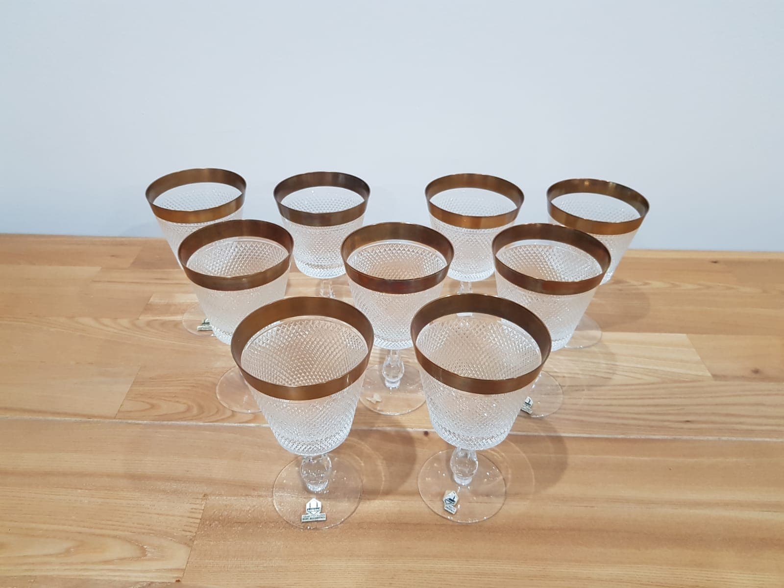 Set of nine glasses Rheinkristall, transparent crystal, gold-plated, Germany, 1960s. - 352048