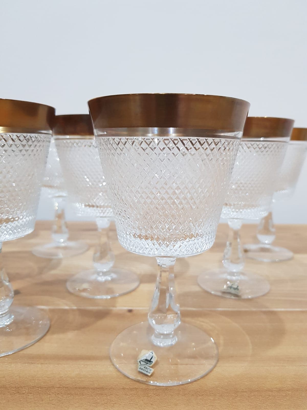 Set of nine glasses Rheinkristall, transparent crystal, gold-plated, Germany, 1960s. - 352041