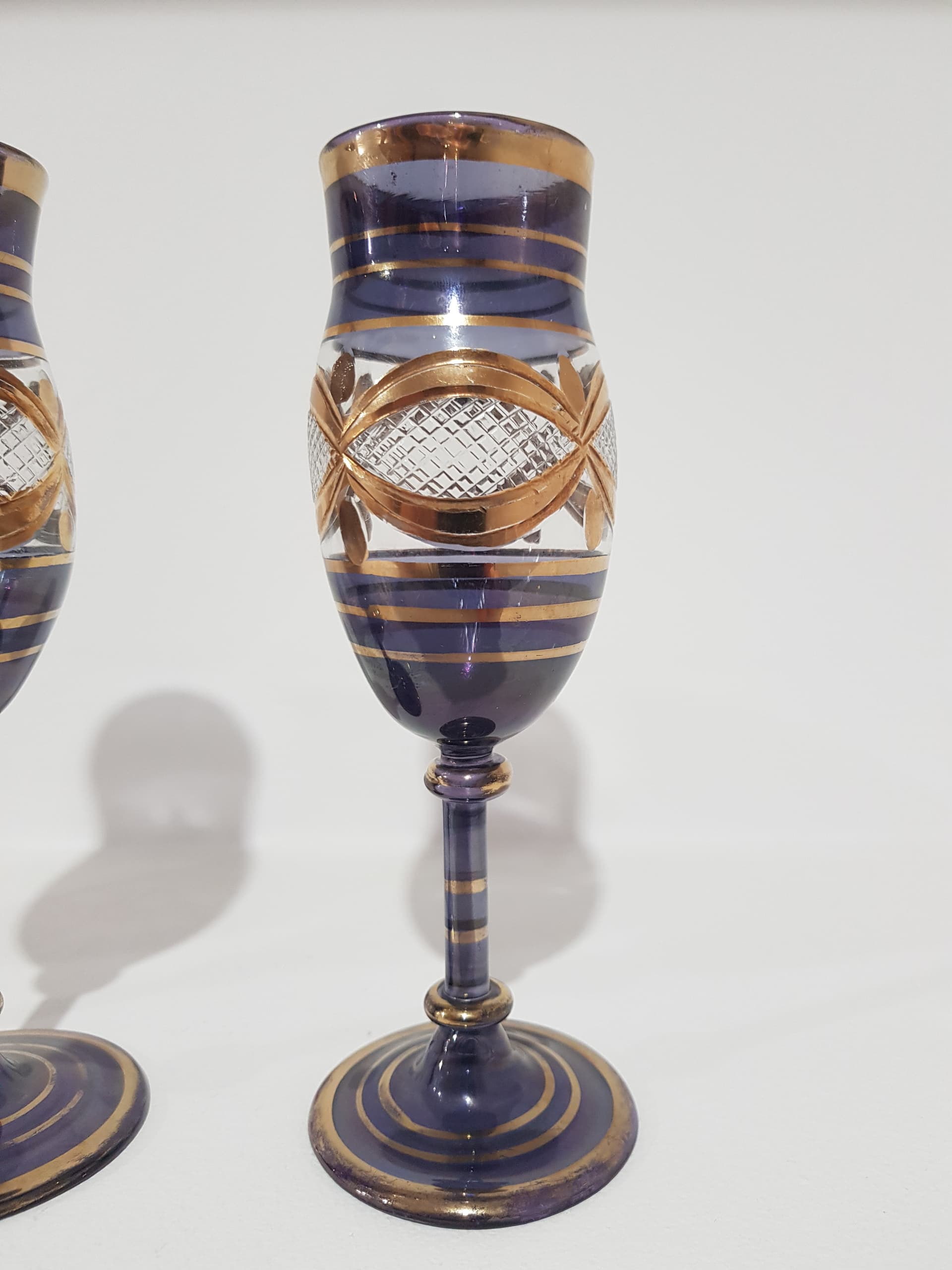 Set of Four Venetian Glasses, blue glass, gold, Italy, 1960s - 352052