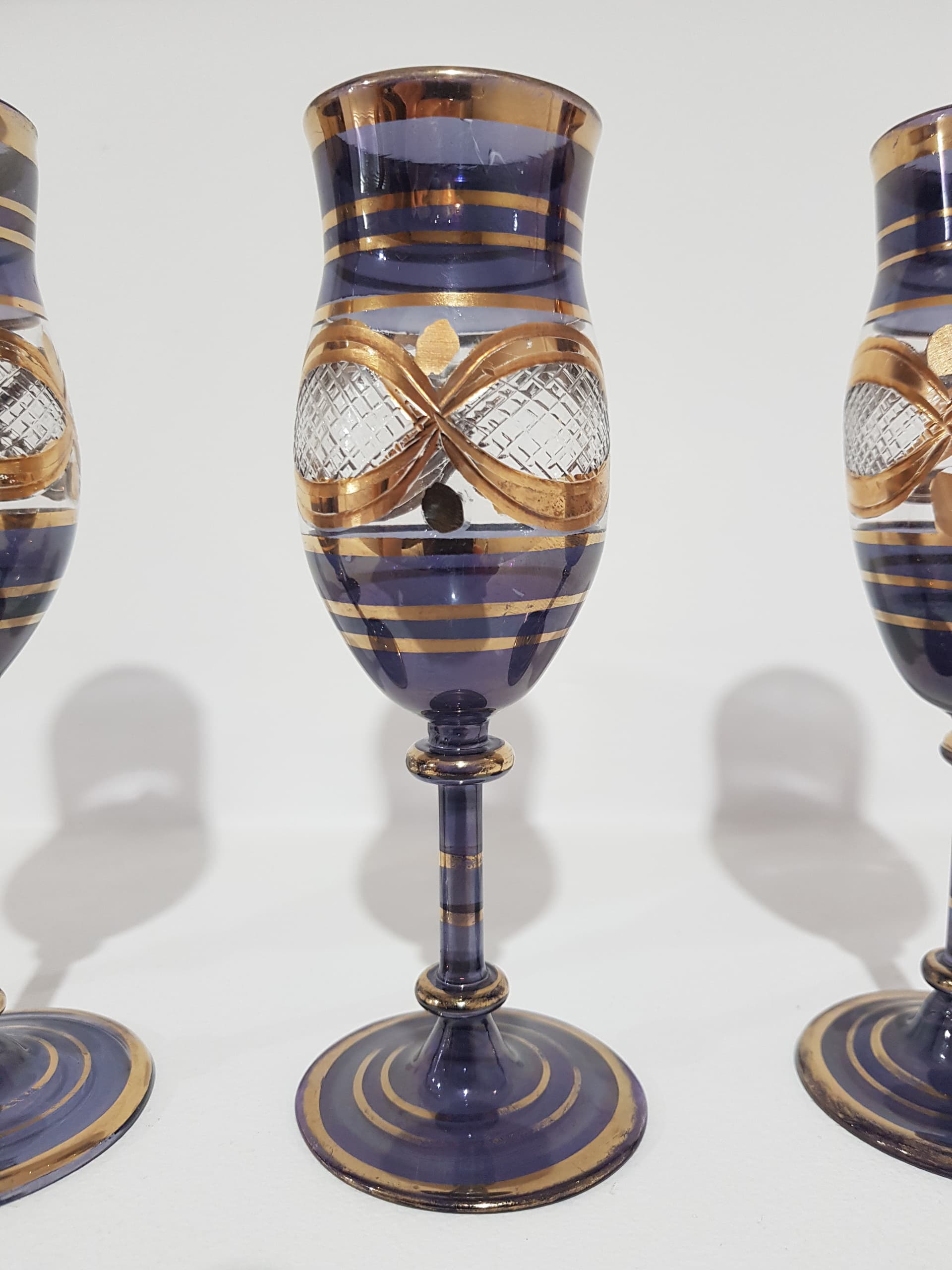 Set of Four Venetian Glasses, blue glass, gold, Italy, 1960s - 352061