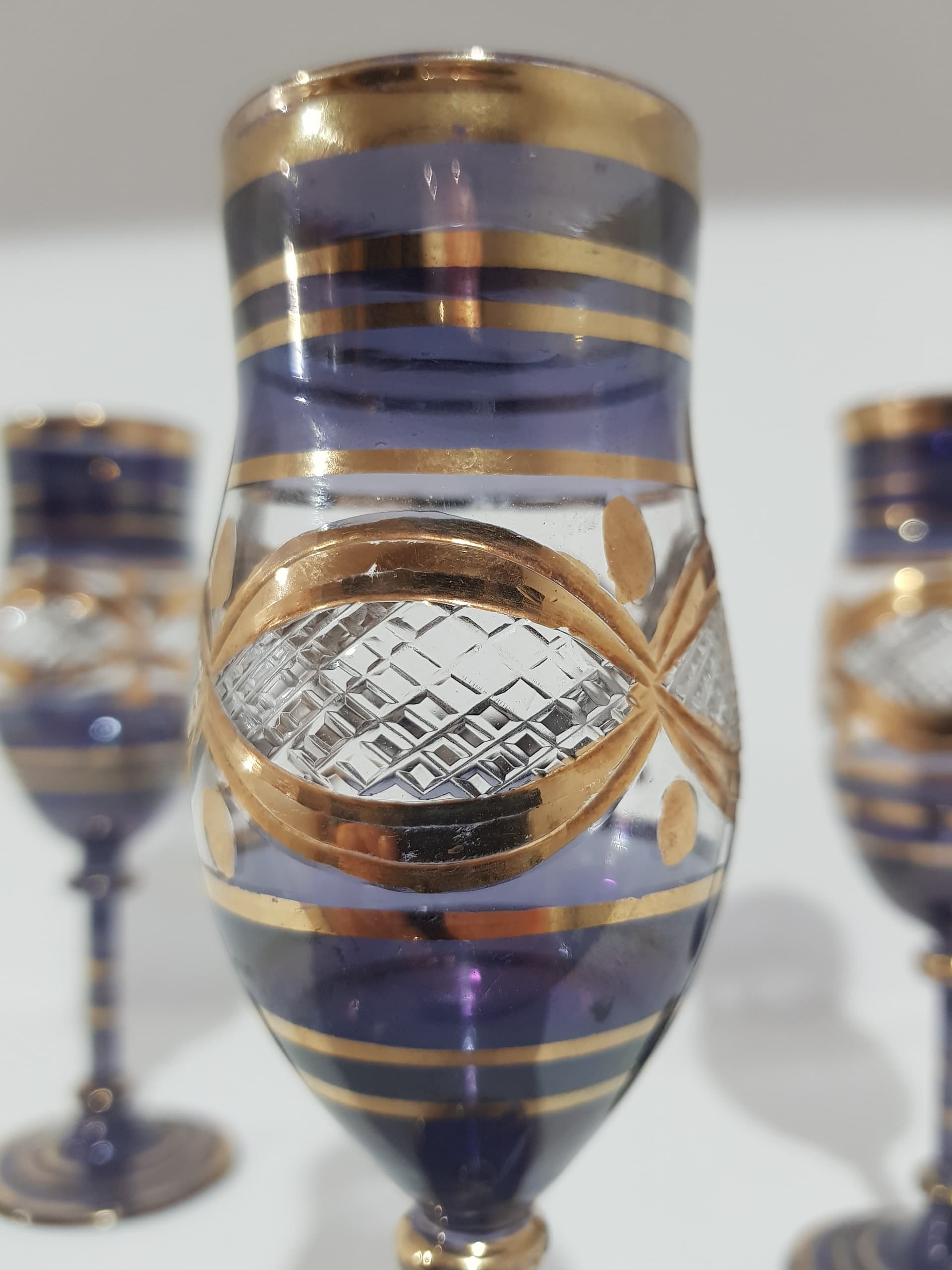Set of Four Venetian Glasses, blue glass, gold, Italy, 1960s - 352055