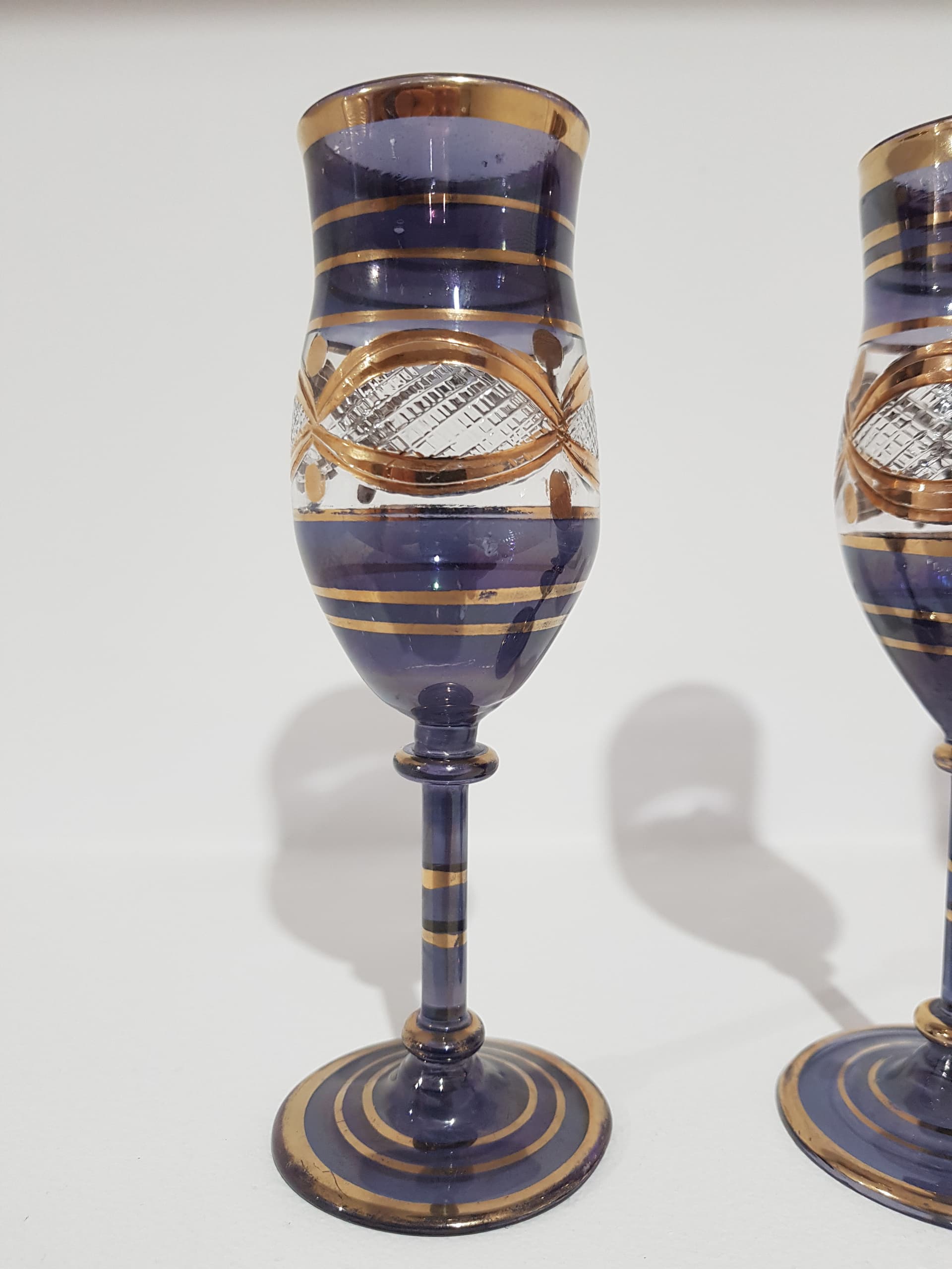 Set of Four Venetian Glasses, blue glass, gold, Italy, 1960s - 352057
