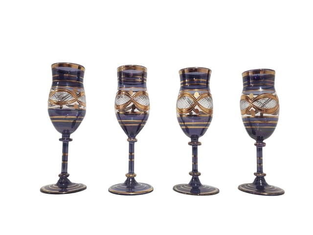 Set of Four Venetian Glasses, blue glass, gold, Italy, 1960s - DIMENSION
