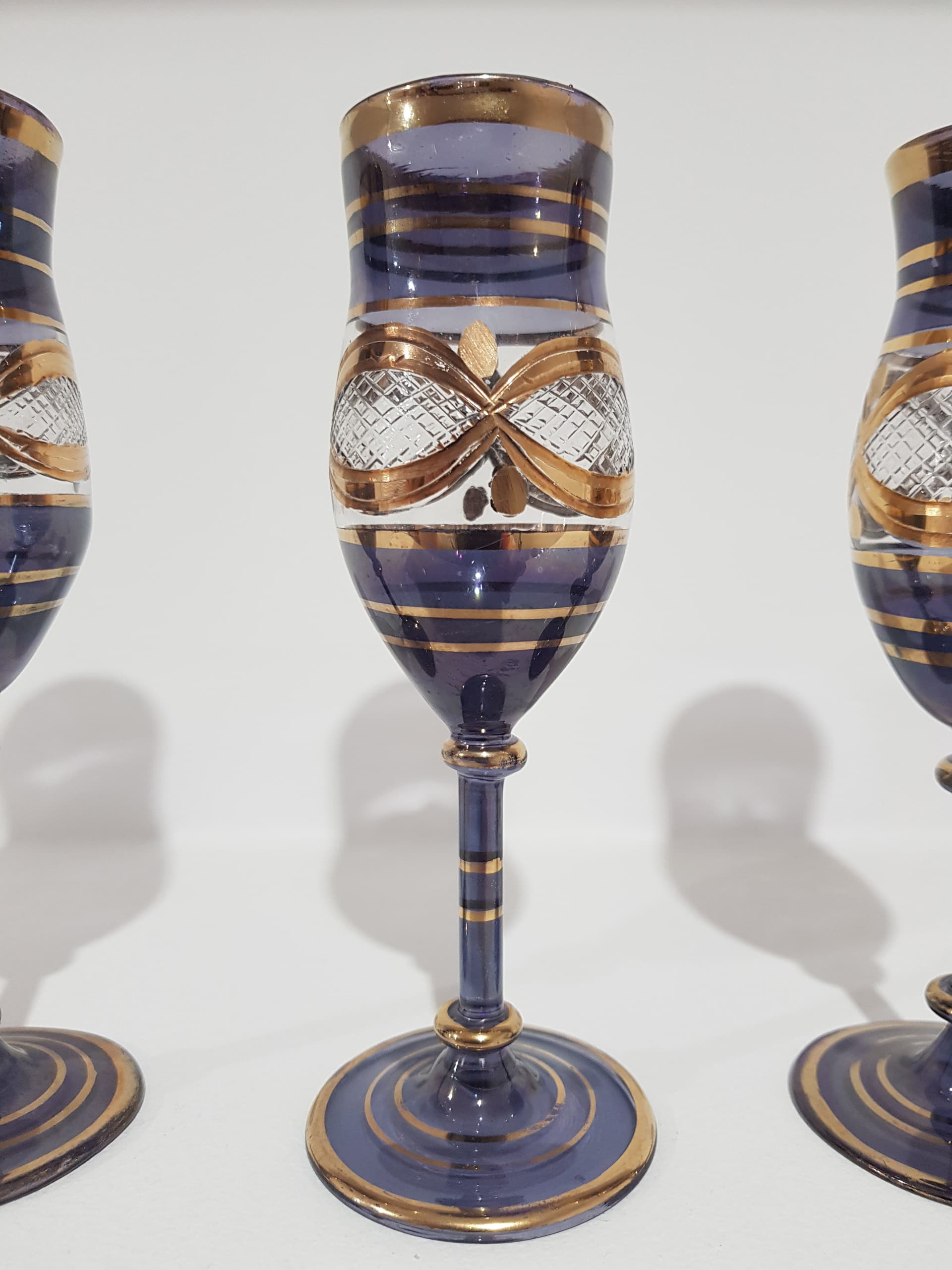 Set of Four Venetian Glasses, blue glass, gold, Italy, 1960s - 352060