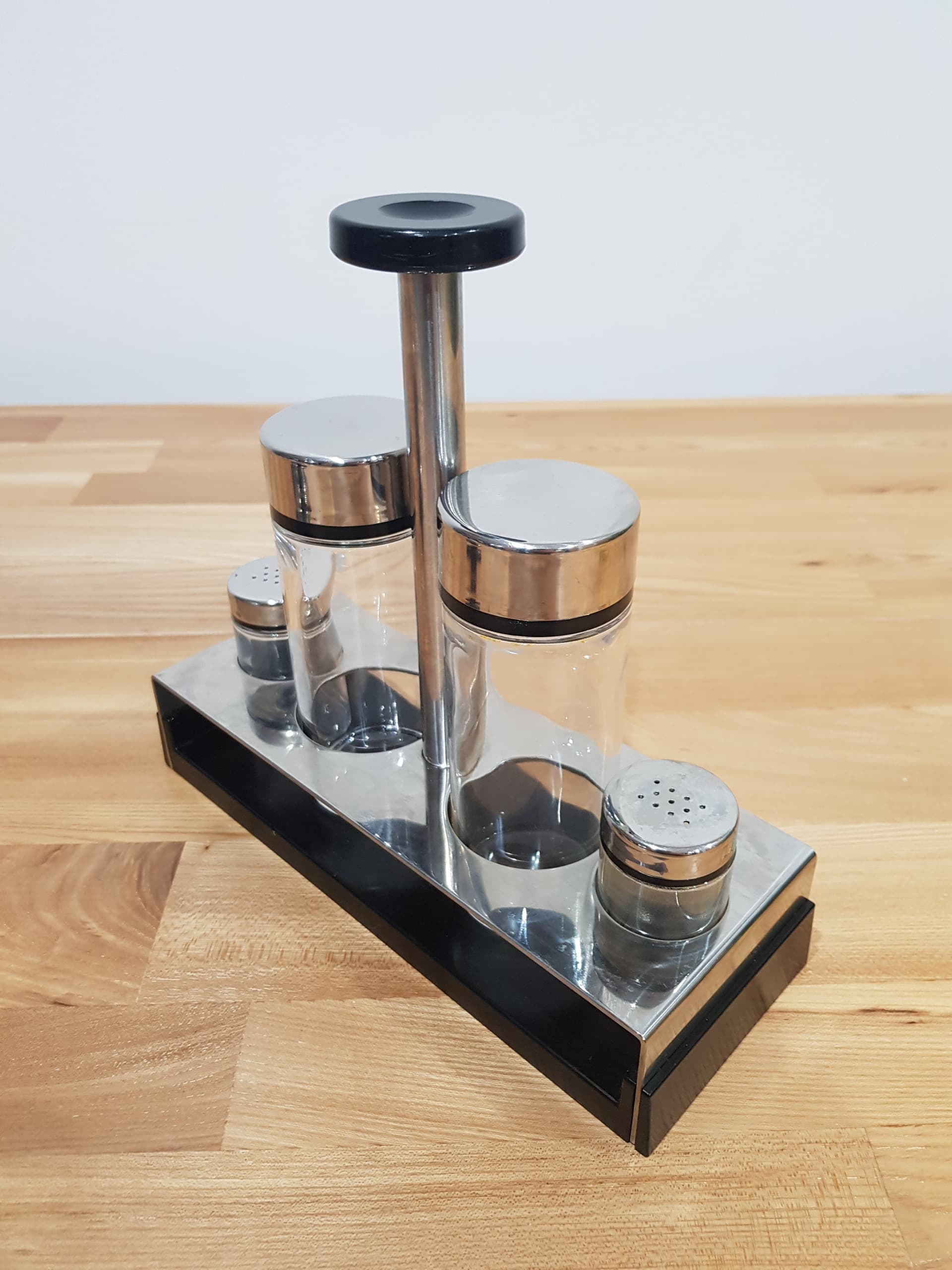 Condiment and Sweet Set Abert, silver stainless steel, transparent glass, Italy, 1970s. - 352072