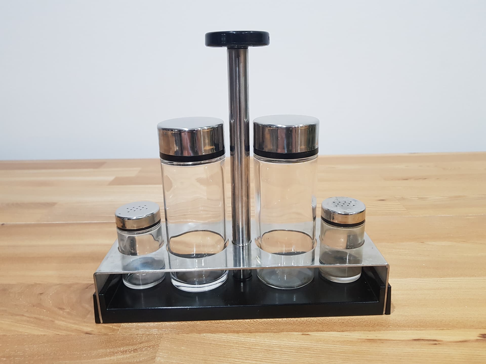Condiment and Sweet Set Abert, silver stainless steel, transparent glass, Italy, 1970s. - 352064
