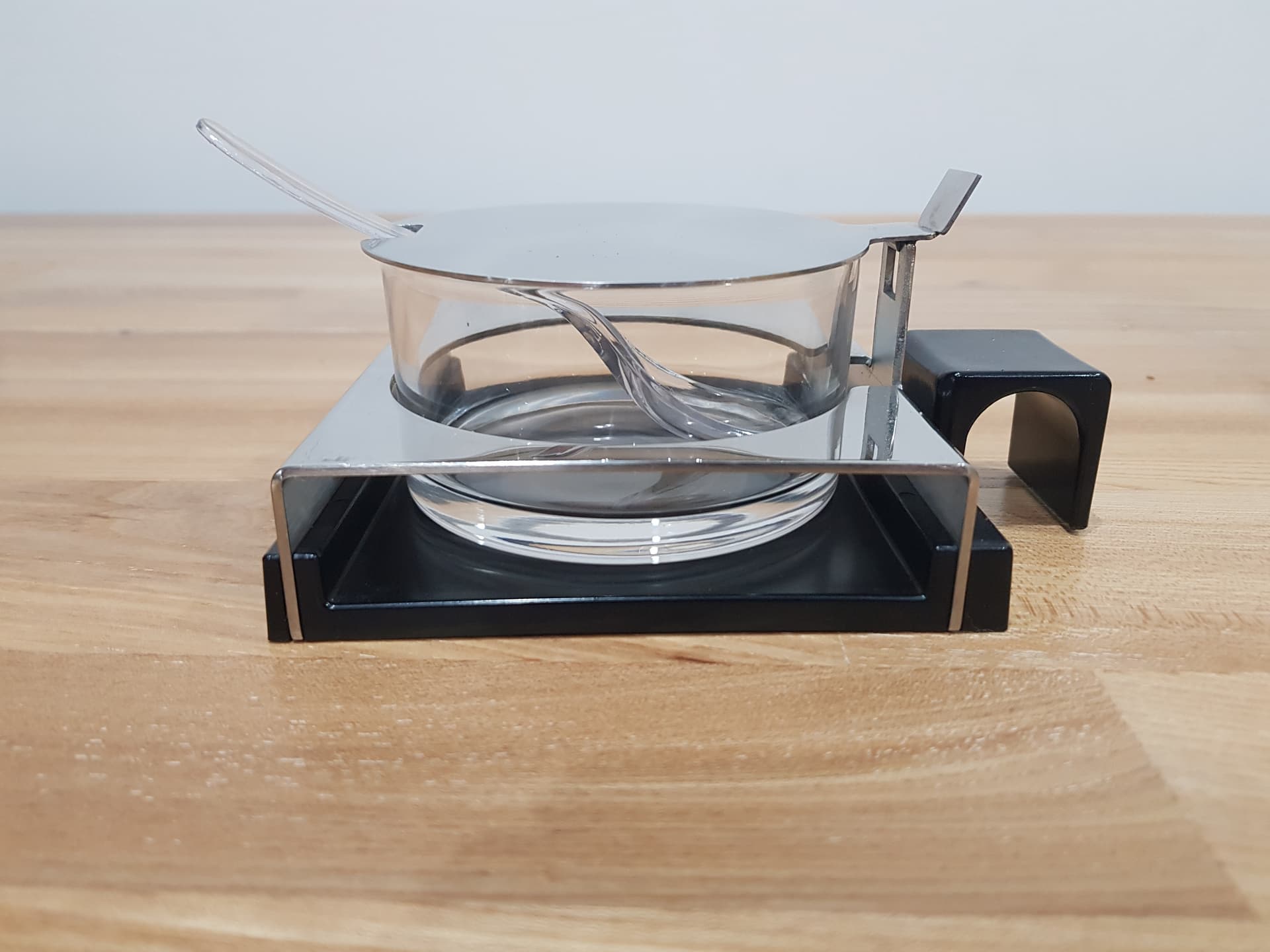 Condiment and Sweet Set Abert, silver stainless steel, transparent glass, Italy, 1970s. - 352069
