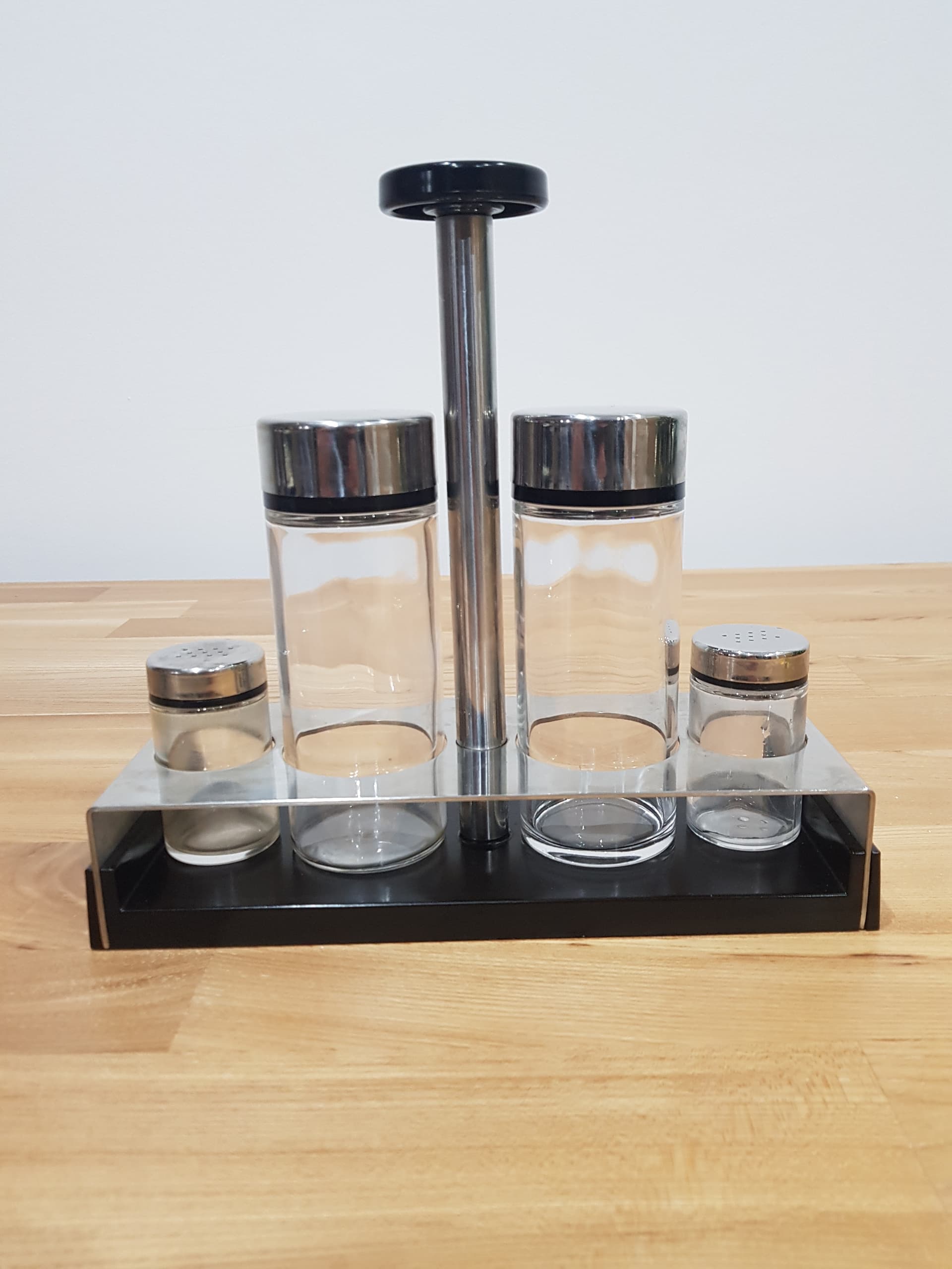 Condiment and Sweet Set Abert, silver stainless steel, transparent glass, Italy, 1970s. - 352071