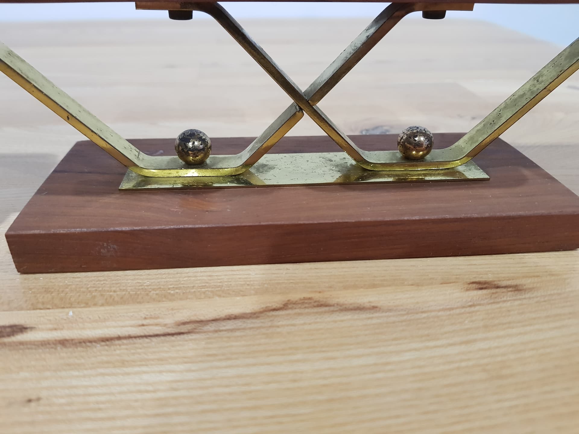Candlestick, brown teak, gold brass, Germany, 1960s. - 352107