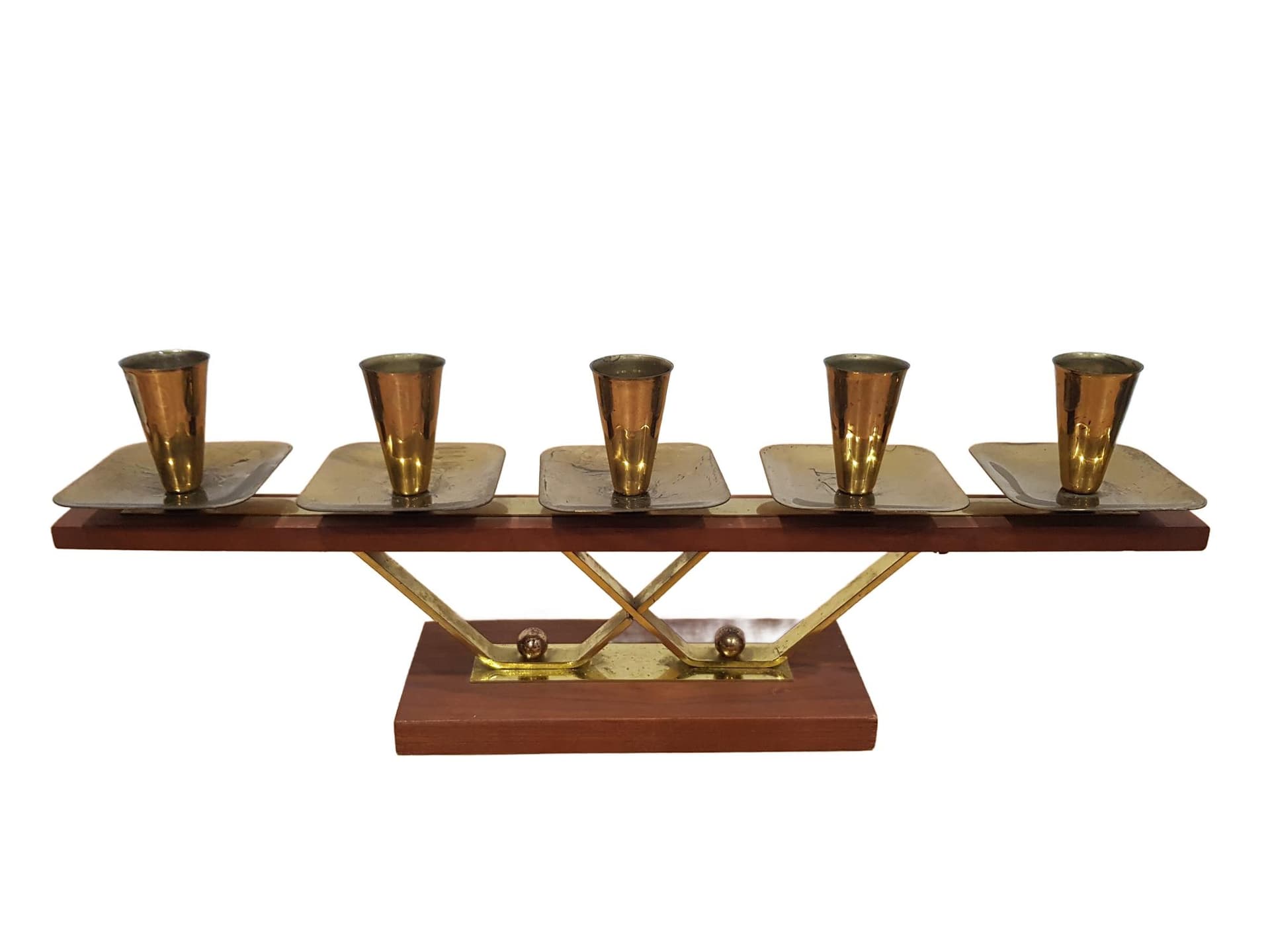 Candlestick, brown teak, gold brass, Germany, 1960s.