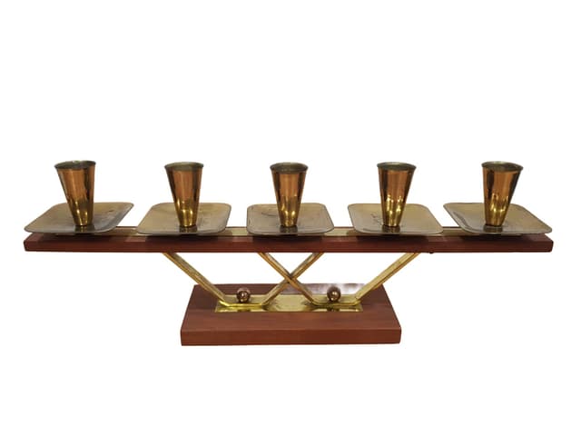 Candlestick, brown teak, gold brass, Germany, 1960s. - DIMENSION