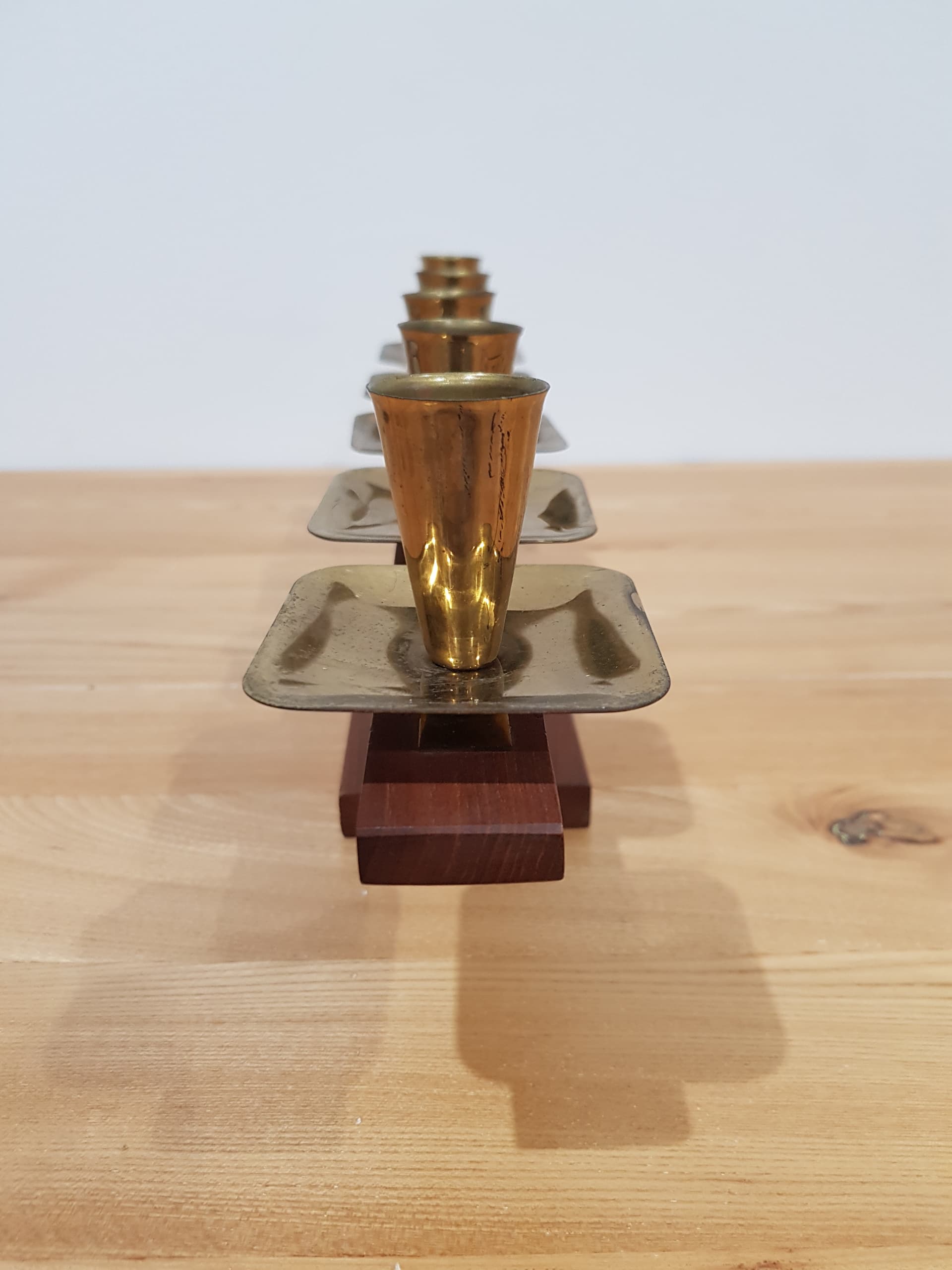 Candlestick, brown teak, gold brass, Germany, 1960s. - 352104
