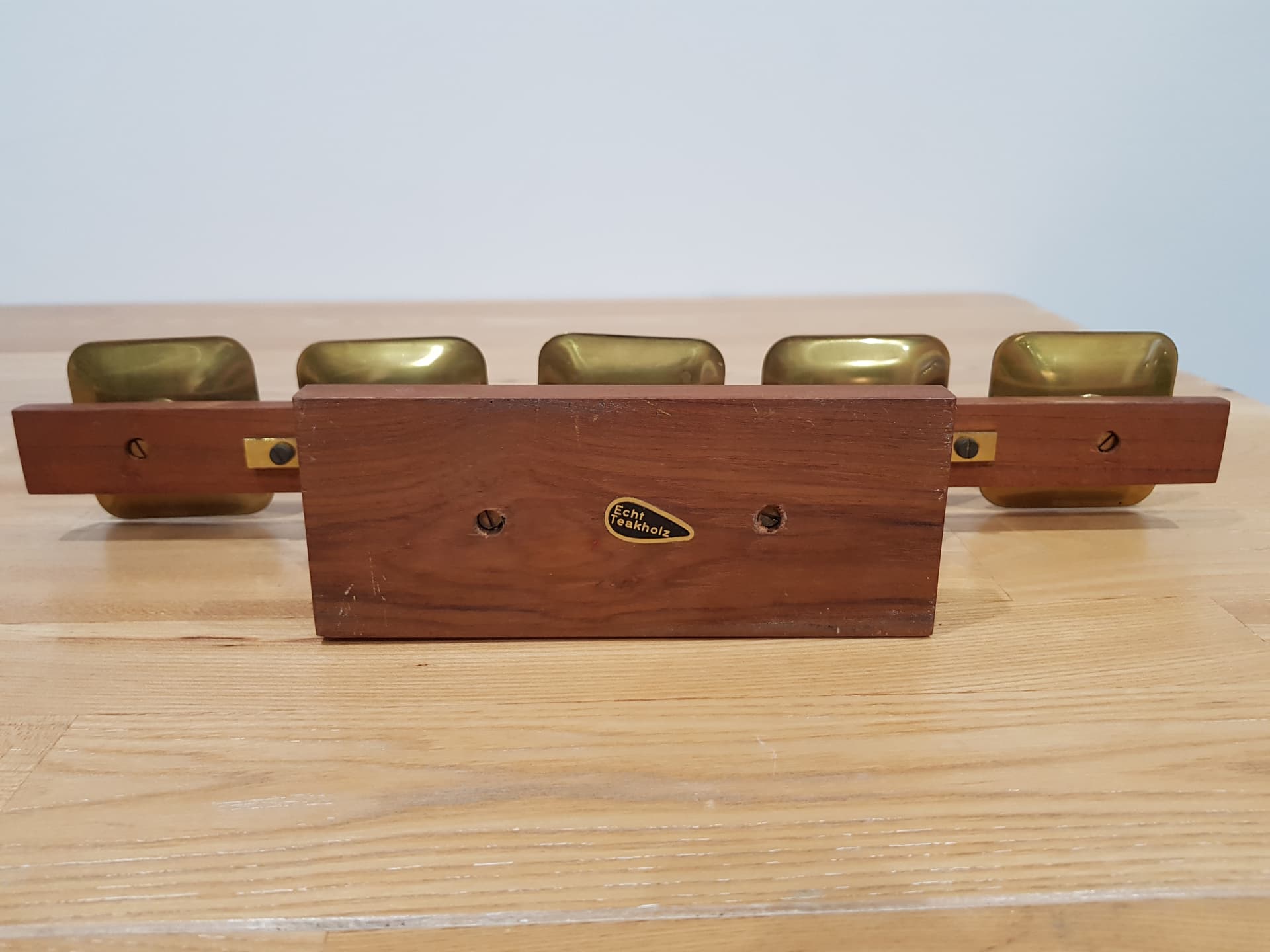 Candlestick, brown teak, gold brass, Germany, 1960s. - 352100