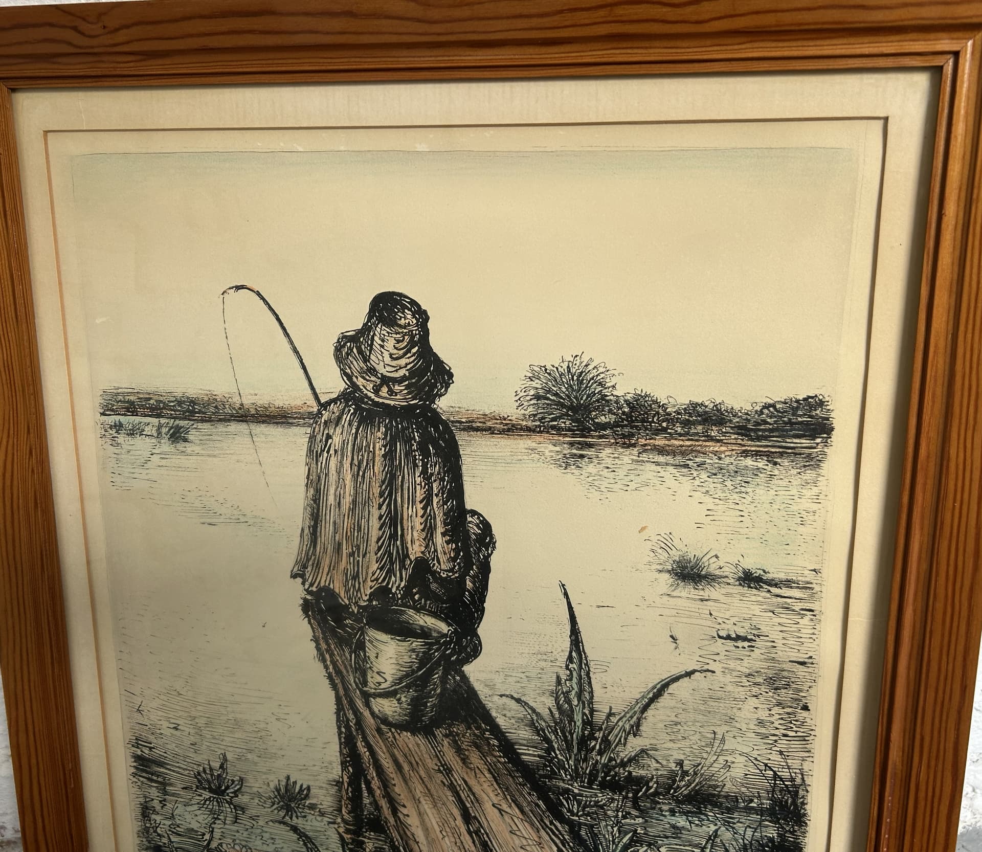 Lithograph Der Angler 46x57.5 cm, paper, by A. Paul Weber, Germany, 1950s - 352162