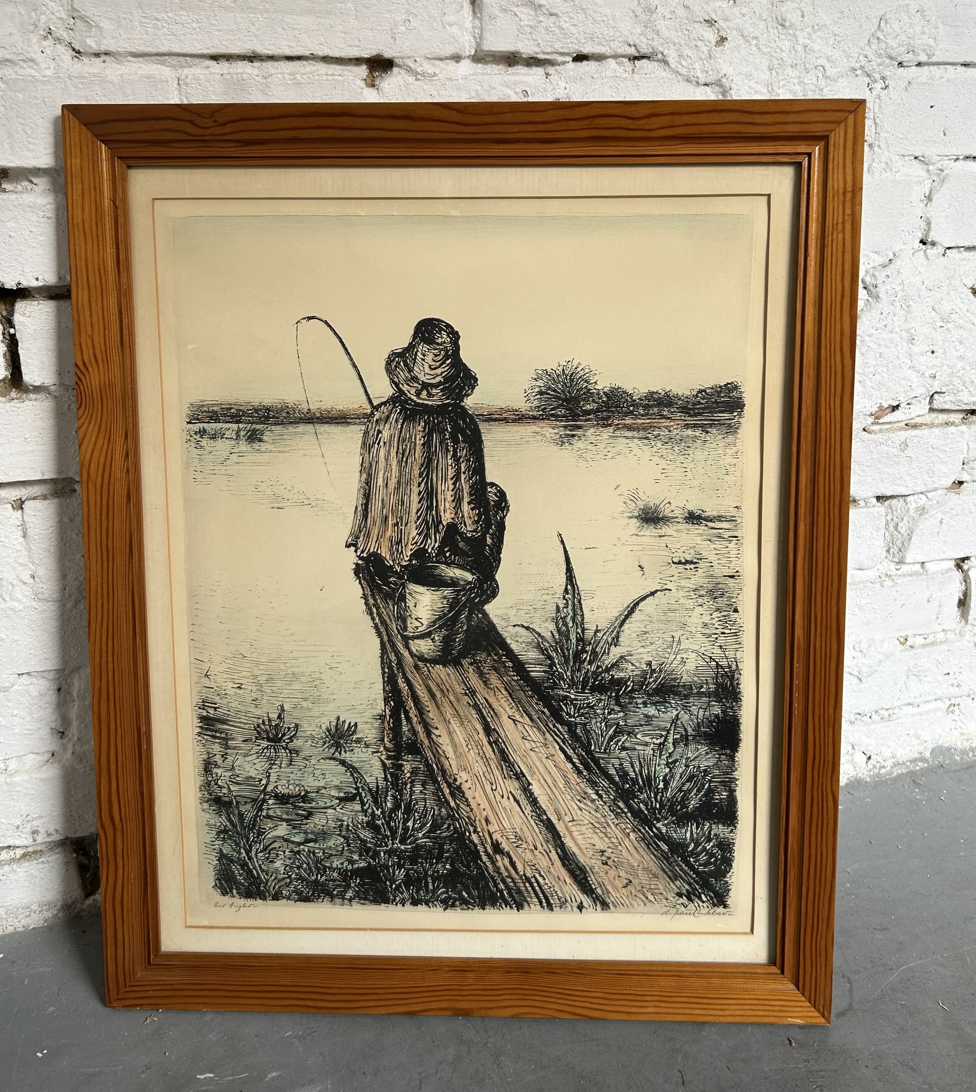 Lithograph Der Angler 46x57.5 cm, paper, by A. Paul Weber, Germany, 1950s - 352160