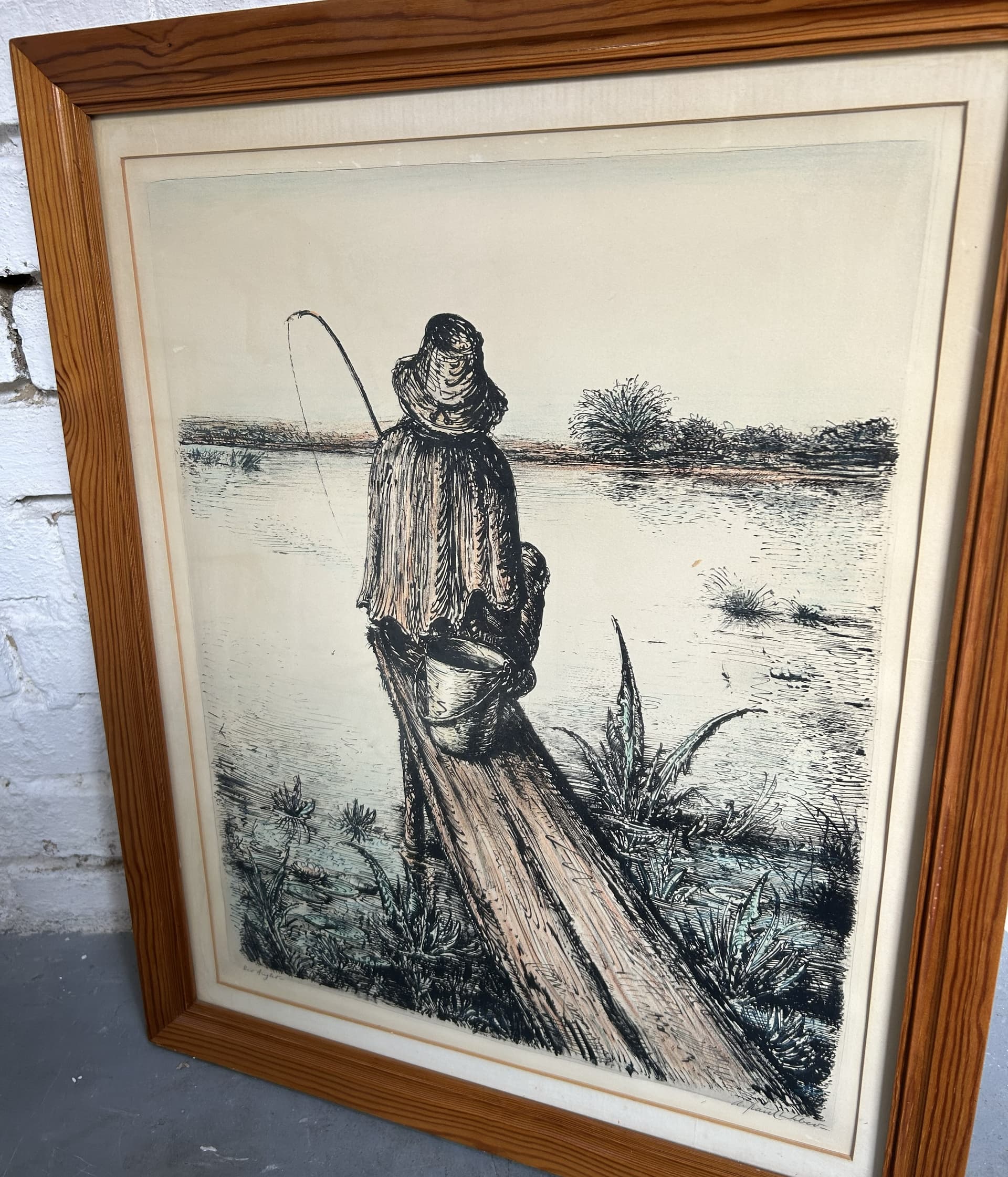 Lithograph Der Angler 46x57.5 cm, paper, by A. Paul Weber, Germany, 1950s - 352164