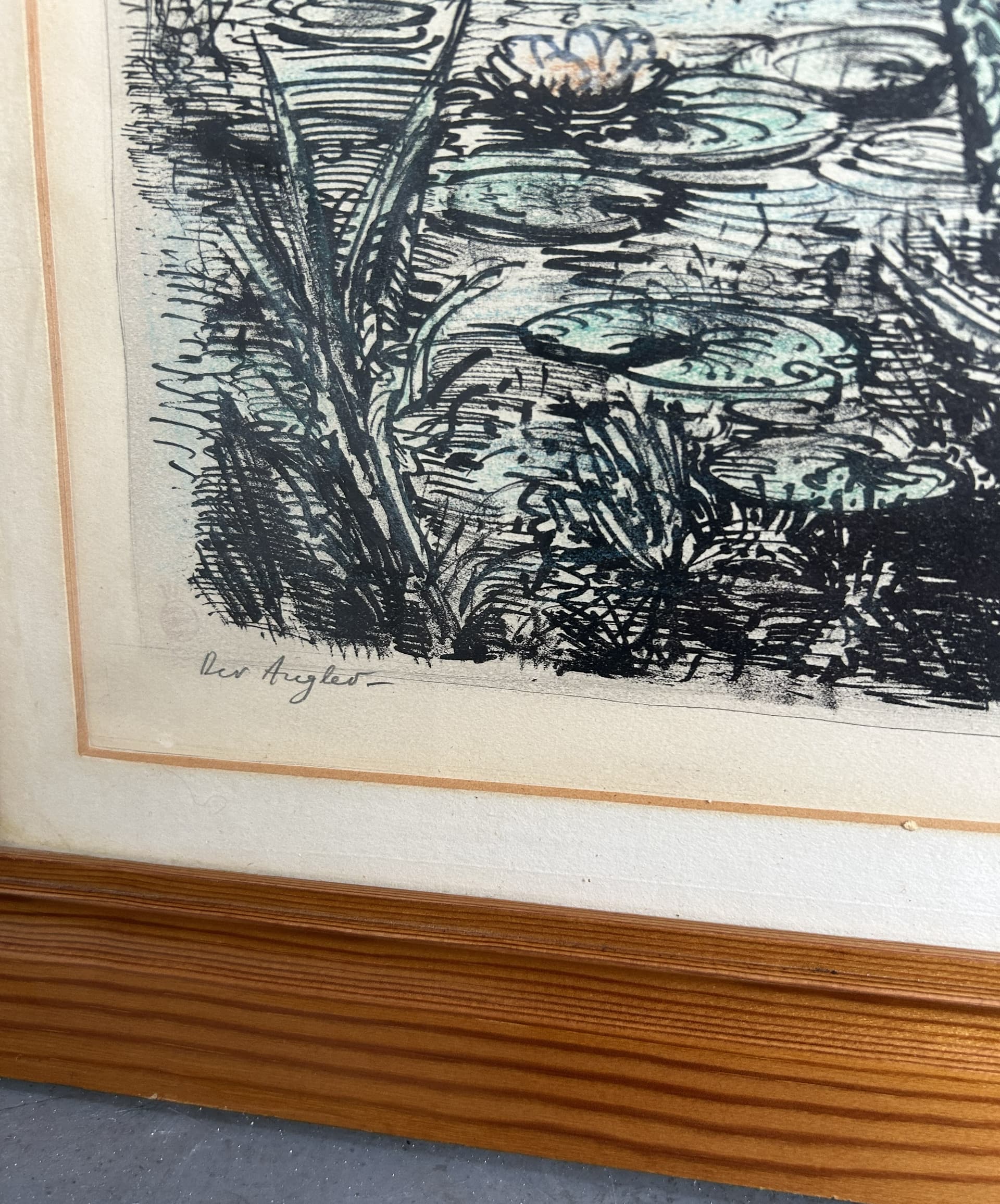 Lithograph Der Angler 46x57.5 cm, paper, by A. Paul Weber, Germany, 1950s - 352159