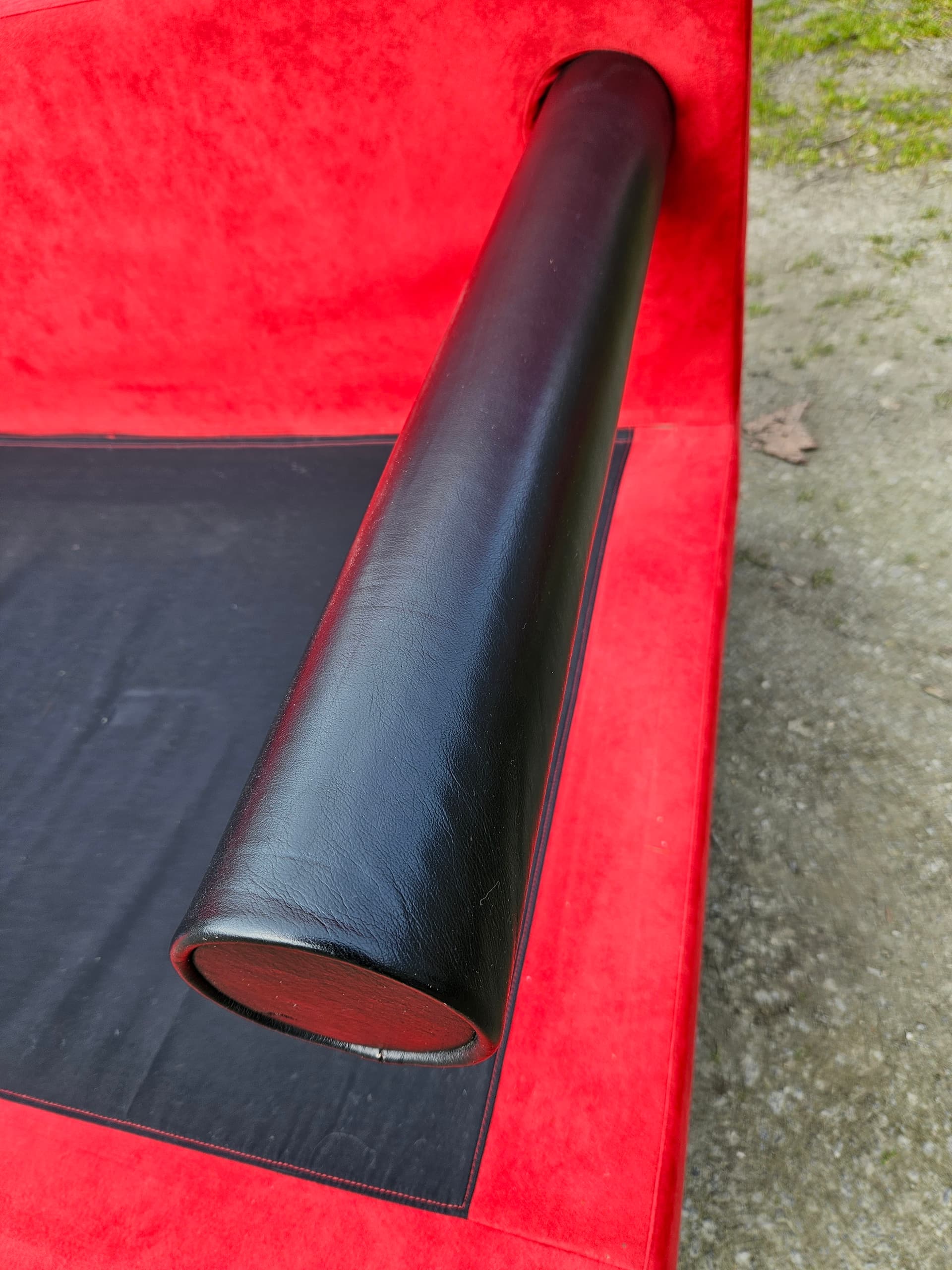 Sofa Sity, red velvet, black leather, B&B Italia, Italy, 1980s. - 352198