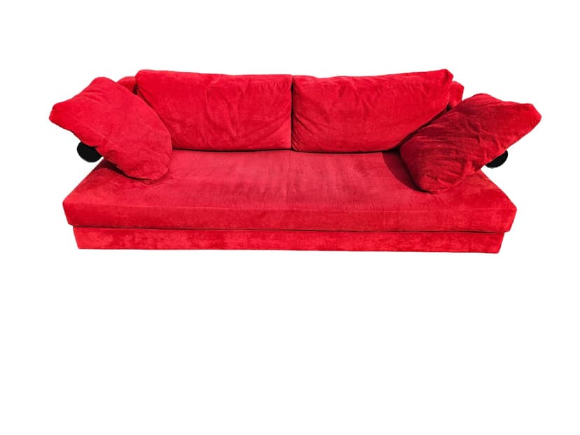 Sofa Sity, red velvet, black leather, B&B Italia, Italy, 1980s.