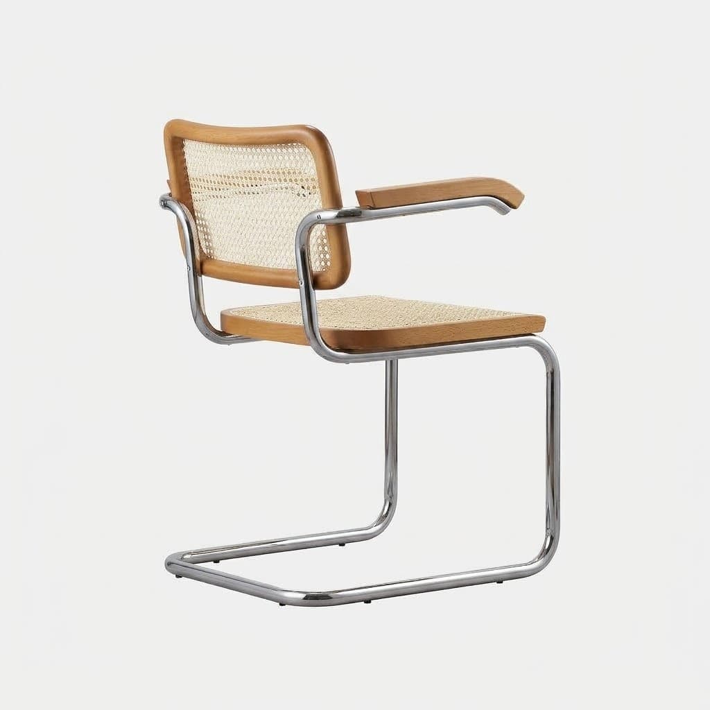 Krzesło z giętej stali z podłokietnikami premium wg proj. Cesca, M. Breuer, Bauhaus, miodowe - 392076