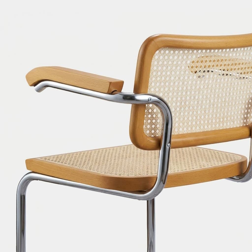 Krzesło z giętej stali z podłokietnikami premium wg proj. Cesca, M. Breuer, Bauhaus, miodowe - 392079