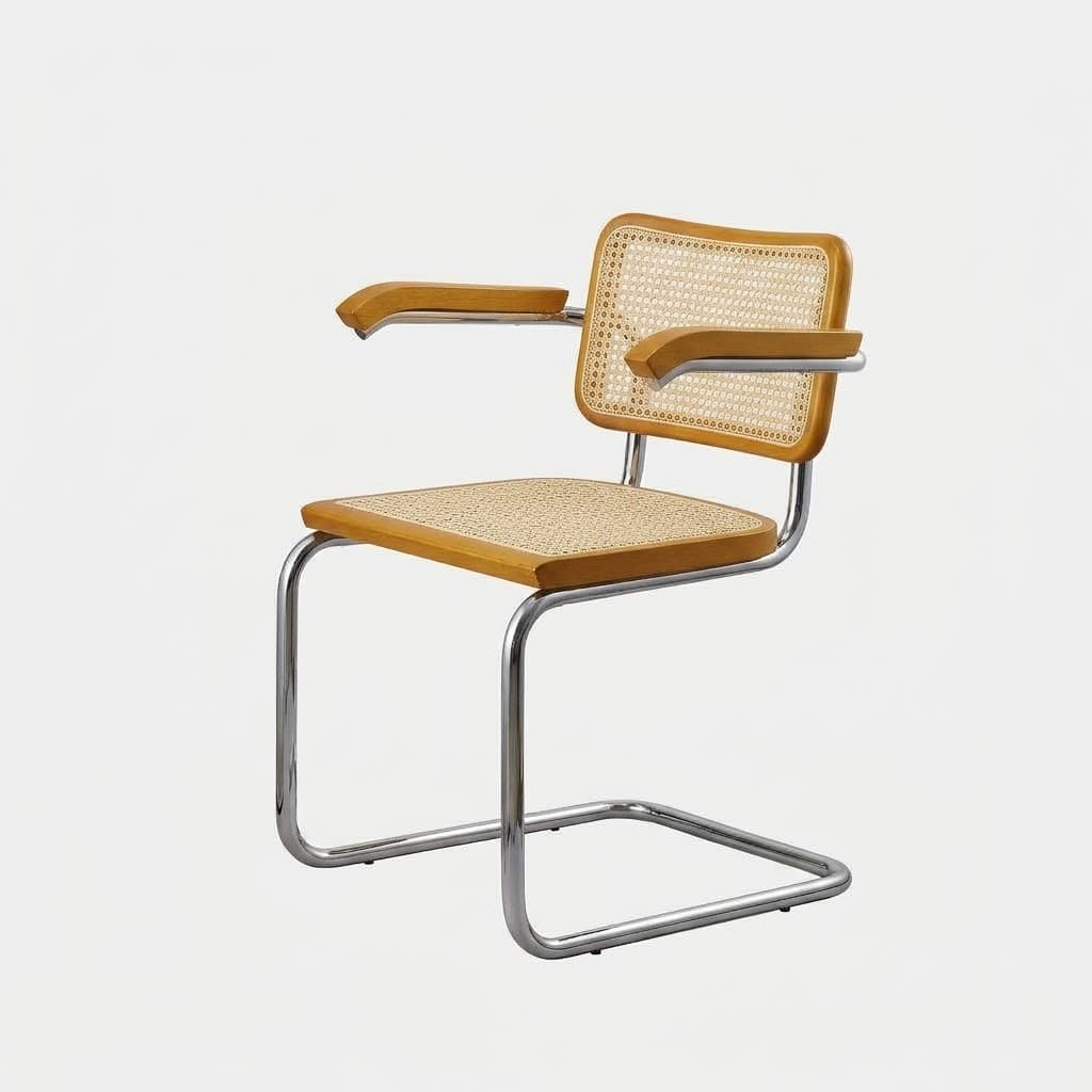 Krzesło z giętej stali z podłokietnikami premium wg proj. Cesca, M. Breuer, Bauhaus, miodowe - 392074