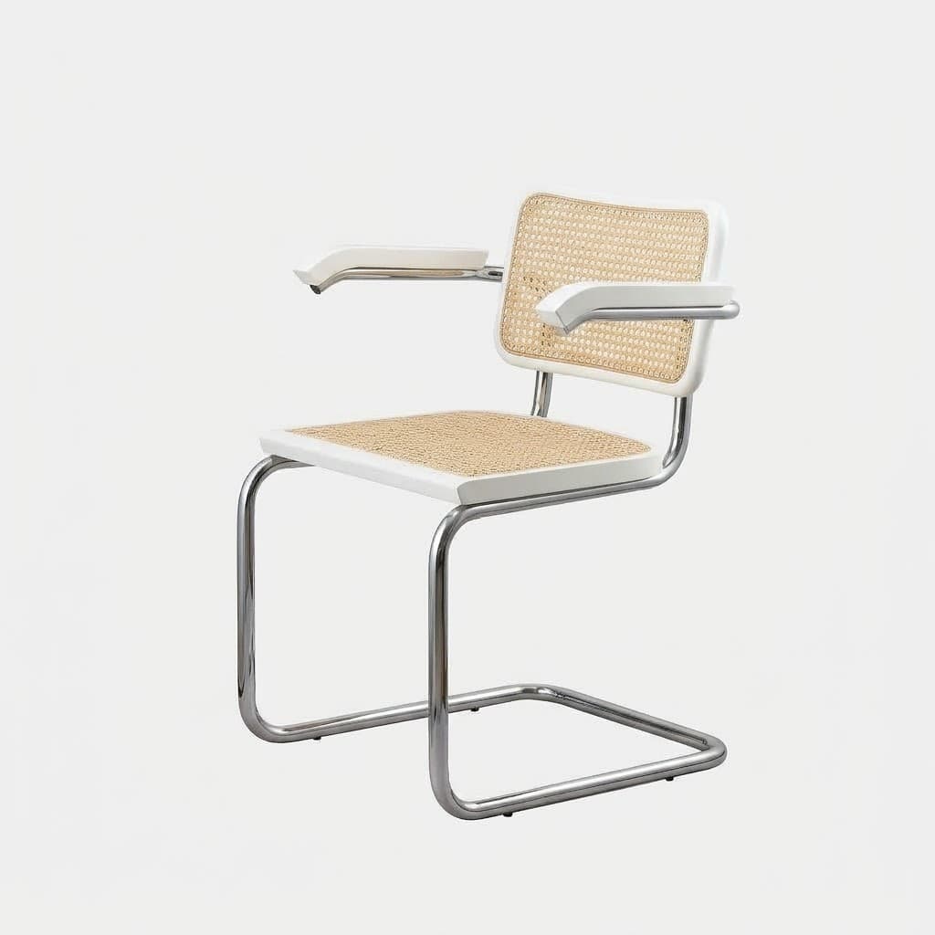 Krzesło z giętej stali z podłokietnikami premium wg proj. Cesca, M. Breuer, Bauhaus, białe - 392062