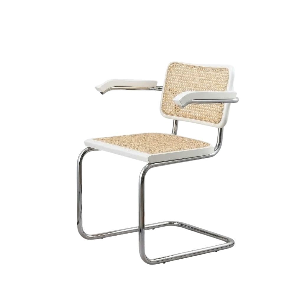 Krzesło z giętej stali z podłokietnikami premium wg proj. Cesca, M. Breuer, Bauhaus, białe