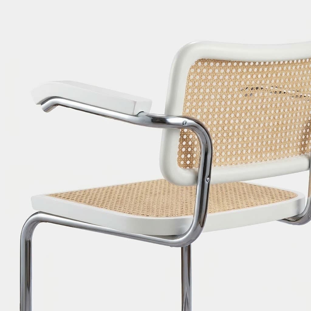 Krzesło z giętej stali z podłokietnikami premium wg proj. Cesca, M. Breuer, Bauhaus, białe - 392066