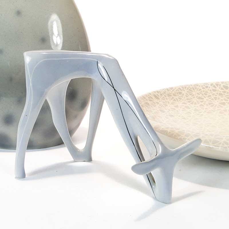 Figurine Deer, white grey porcelain, by L. Tomaszewski, Ćmielów, Poland, 1960s. - 352509