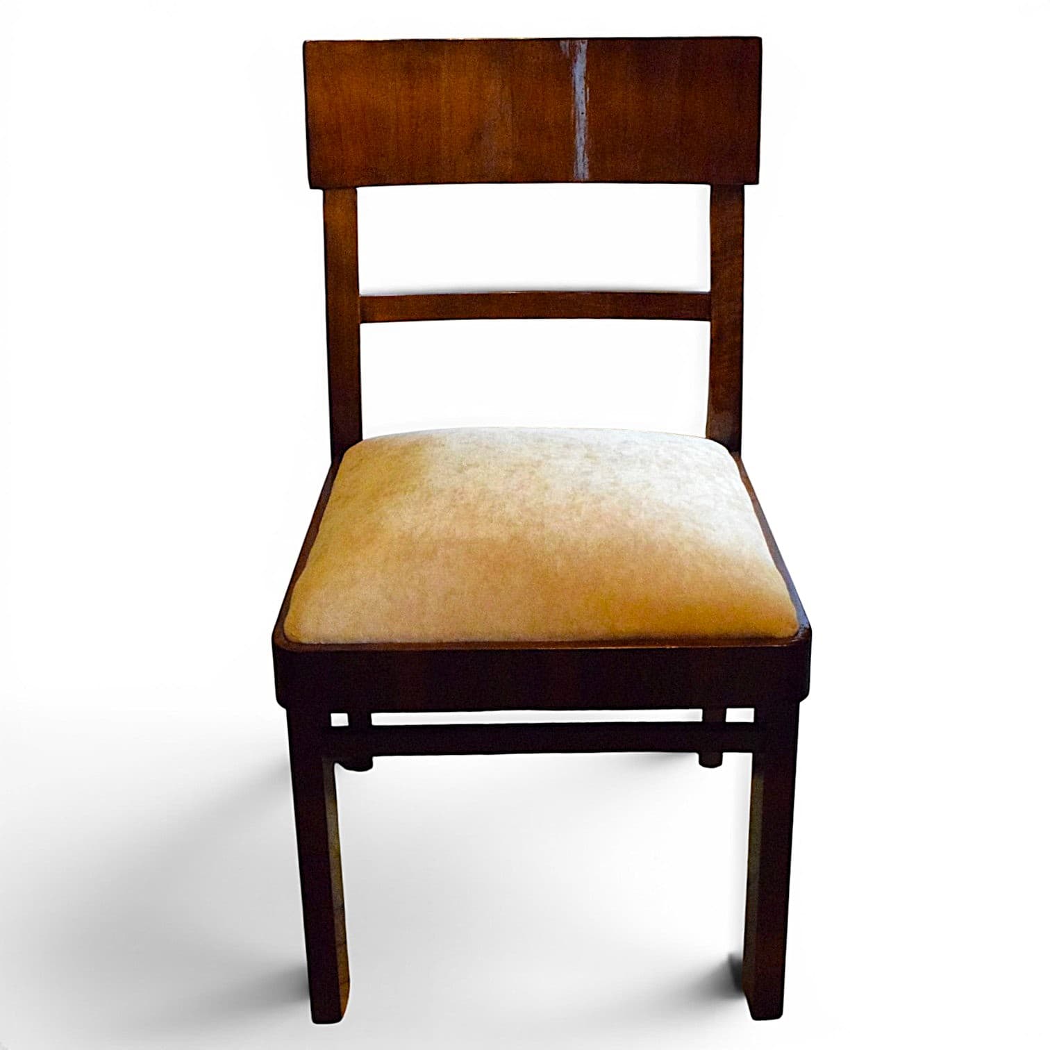 Set of four chairs Art Deco, walnut, beige velvet, 1930s - 352545