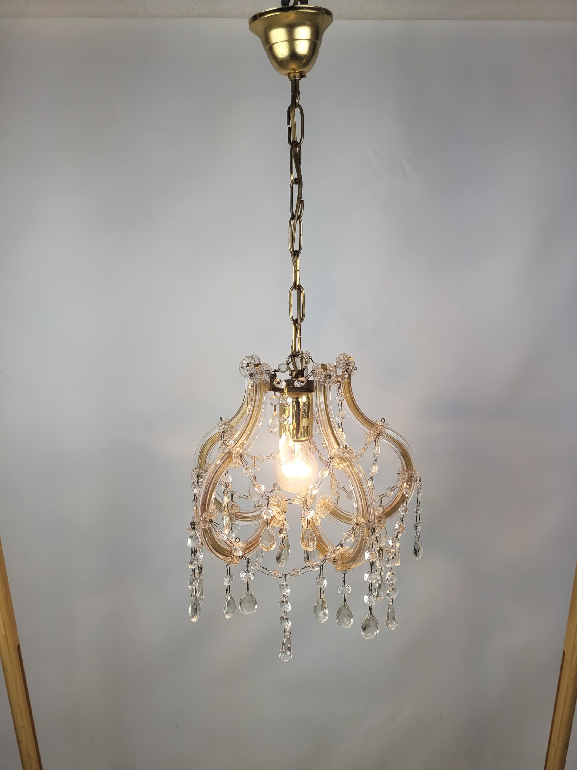 Żyrandol Glam, złoty, szkło transparentne, metal, lata 70. - 352819