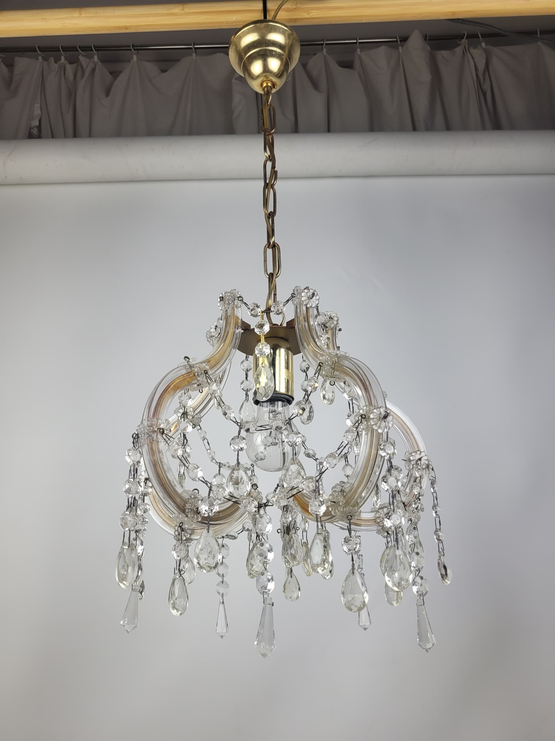 Żyrandol Glam, złoty, szkło transparentne, metal, lata 70. - 352820
