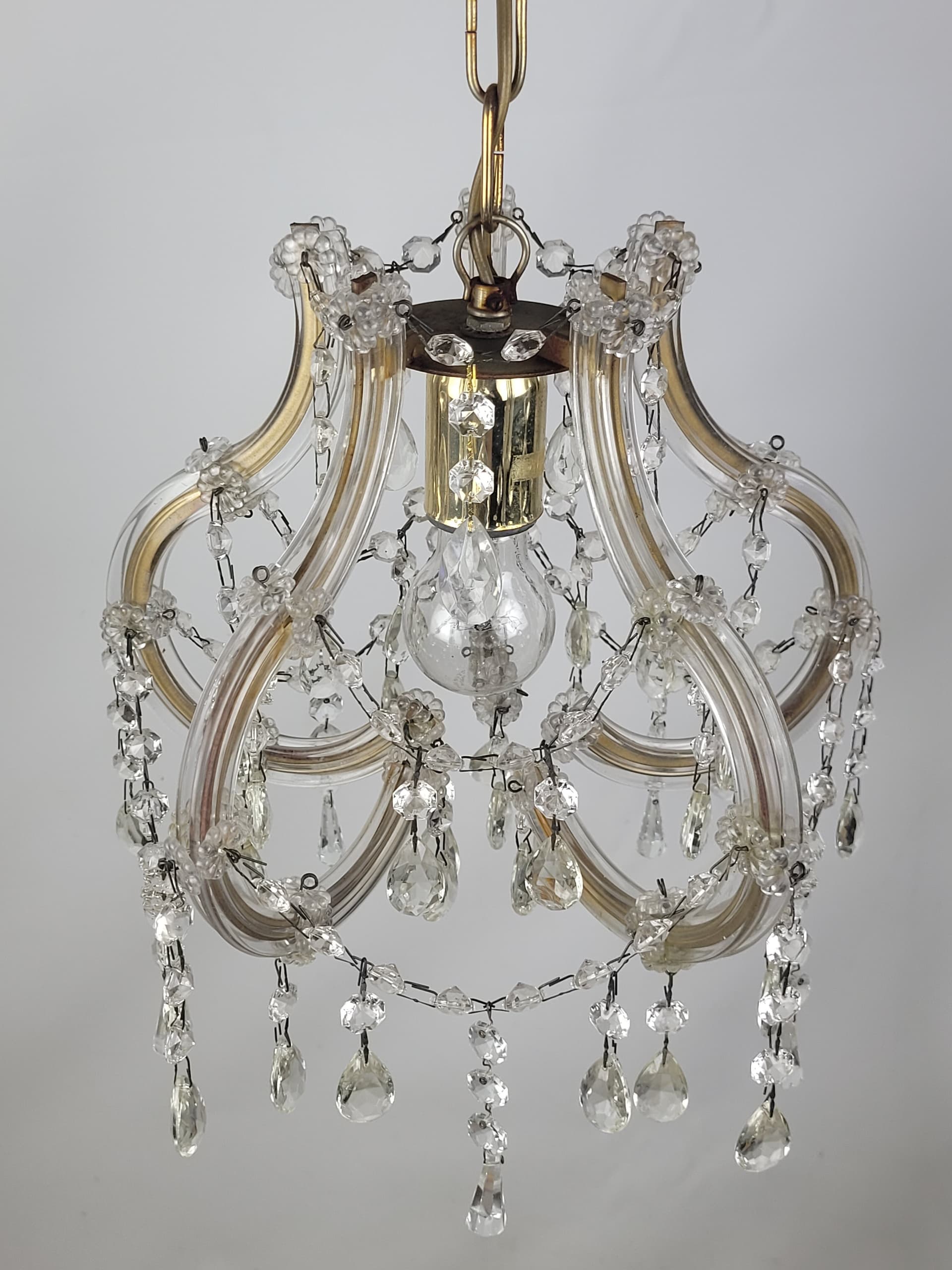 Żyrandol Glam, złoty, szkło transparentne, metal, lata 70. - 352817