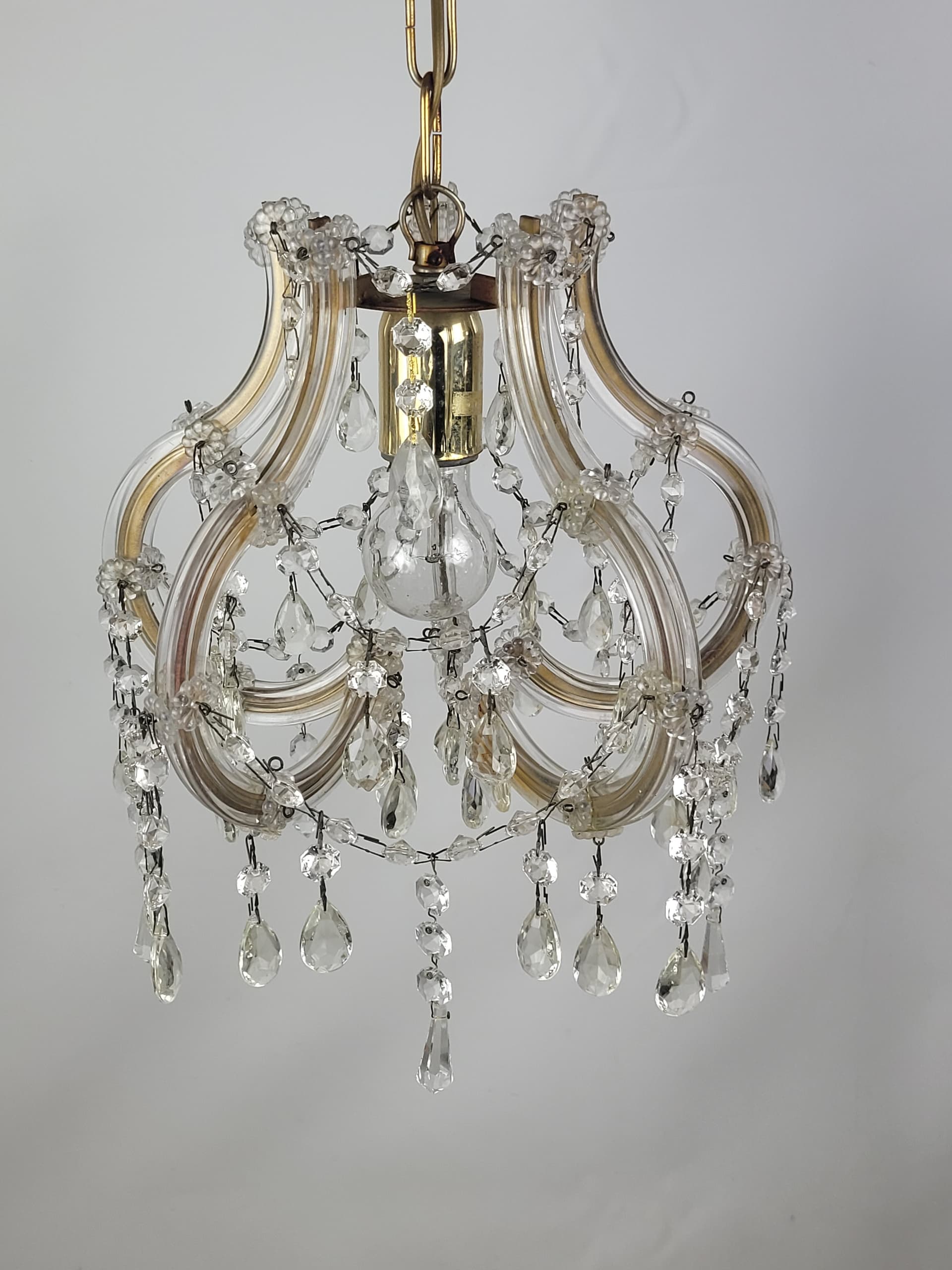 Żyrandol Glam, złoty, szkło transparentne, metal, lata 70. - 352816
