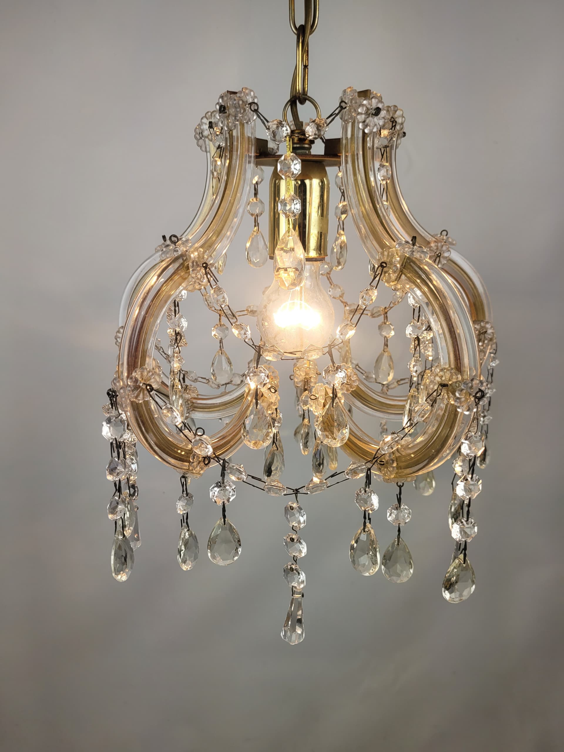 Żyrandol Glam, złoty, szkło transparentne, metal, lata 70. - 352821