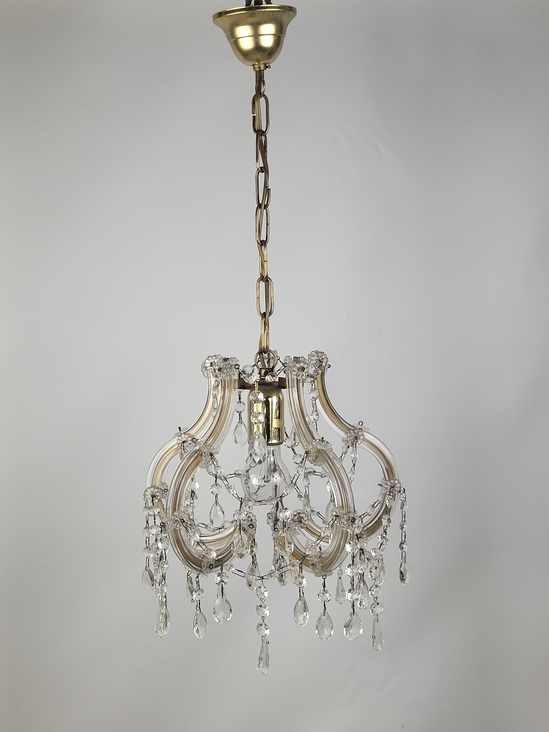 Żyrandol Glam, złoty, szkło transparentne, metal, lata 70. - 352815