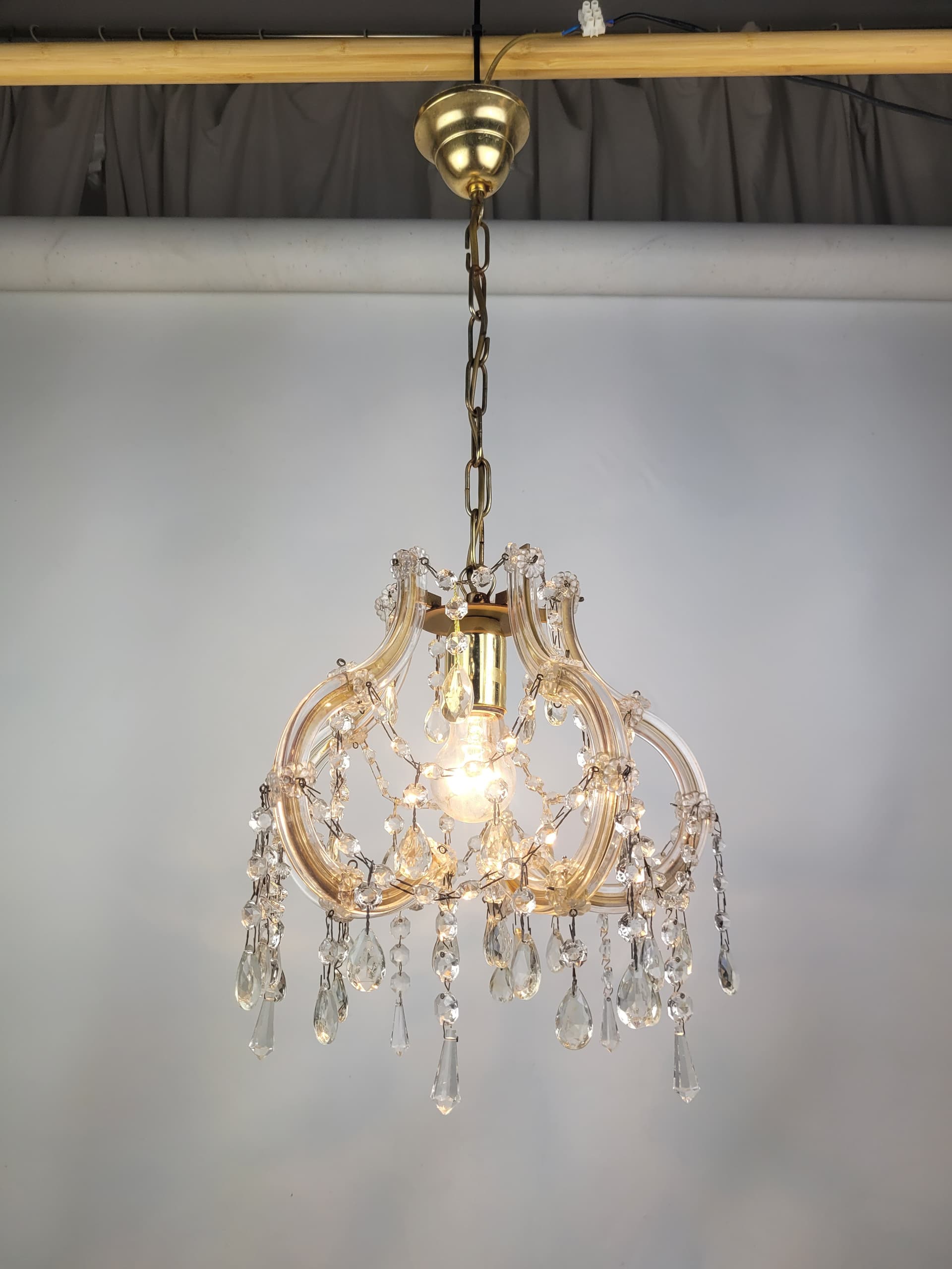 Żyrandol Glam, złoty, szkło transparentne, metal, lata 70. - 352818