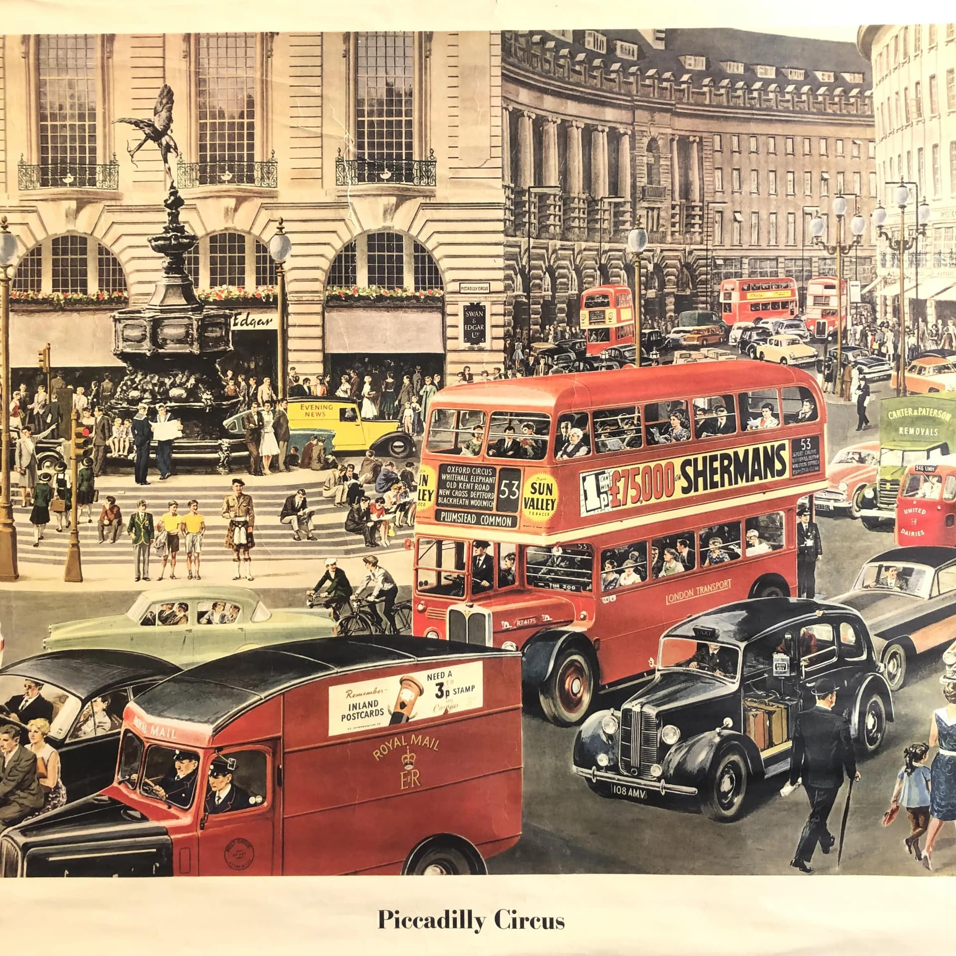 Educational Wall Chart Piccadilly Circus, multicolor paper, by E. Melcher, Germany, 1960s. - 26201