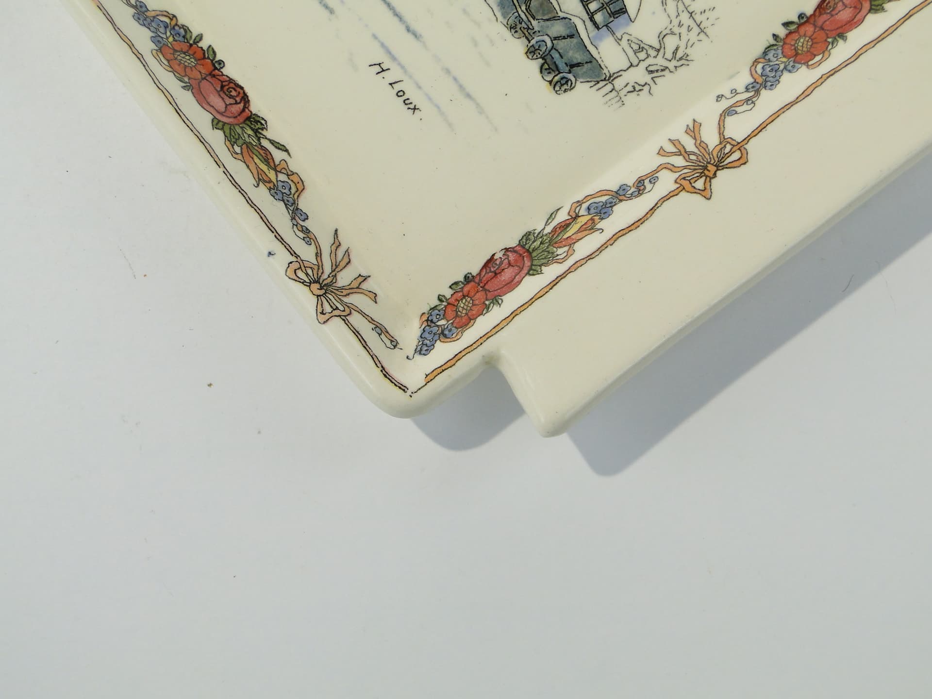 Tray Obernai, multicolour ceramics, by H. Loux, Sarreguemines, France, early 20th c. - 352933