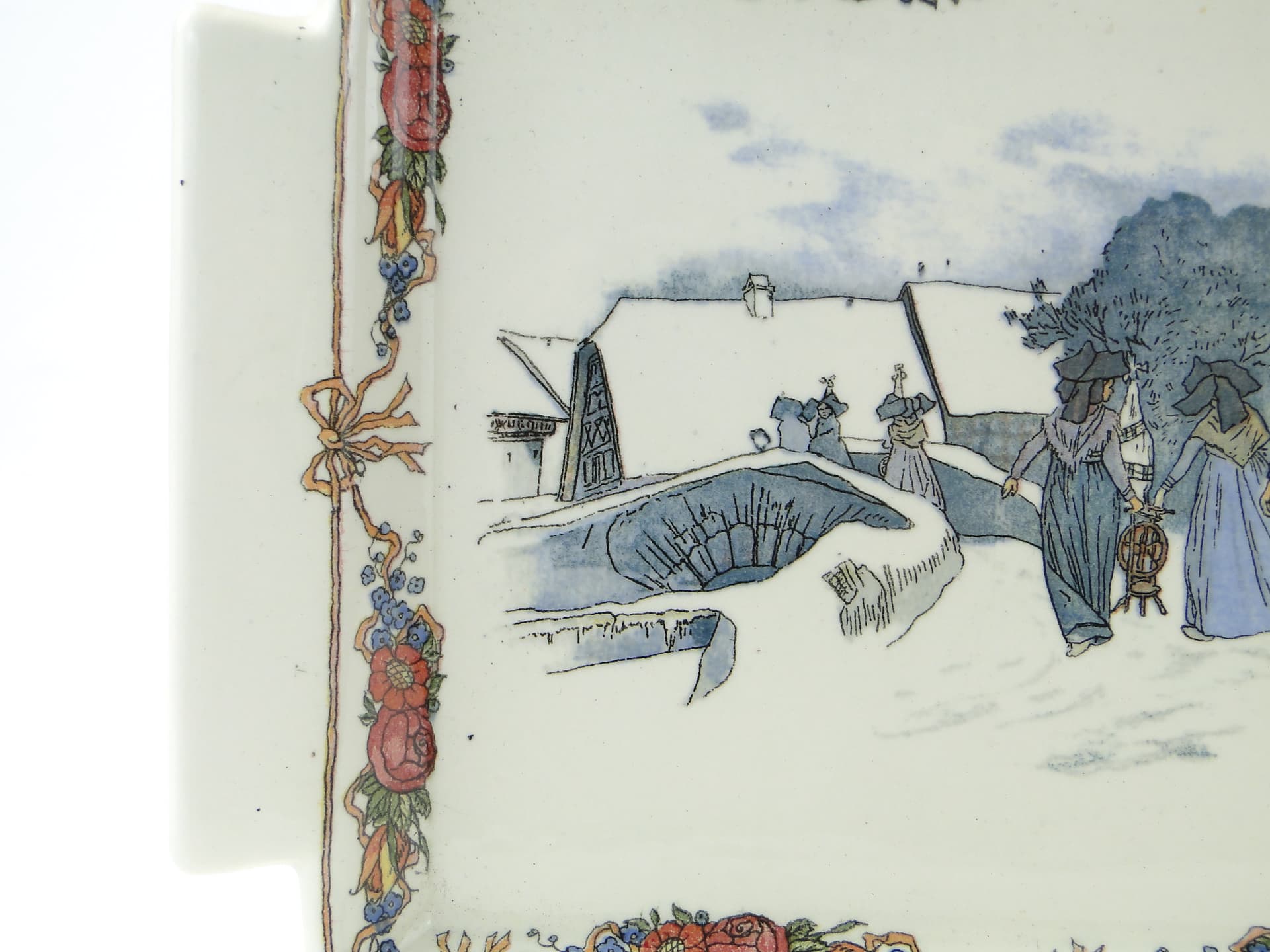 Tray Obernai, multicolour ceramics, by H. Loux, Sarreguemines, France, early 20th c. - 352925