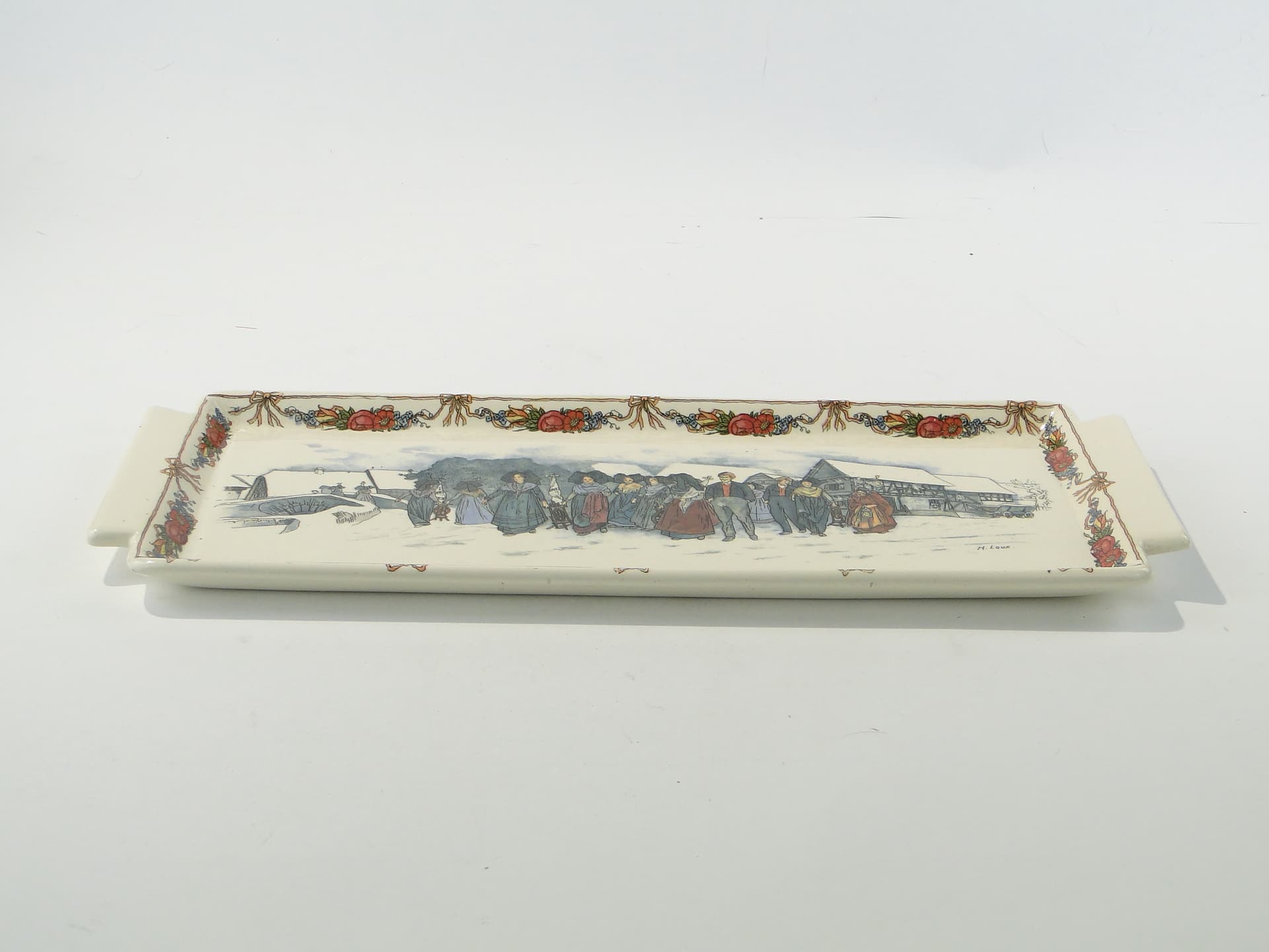 Tray Obernai, multicolour ceramics, by H. Loux, Sarreguemines, France, early 20th c. - 352931