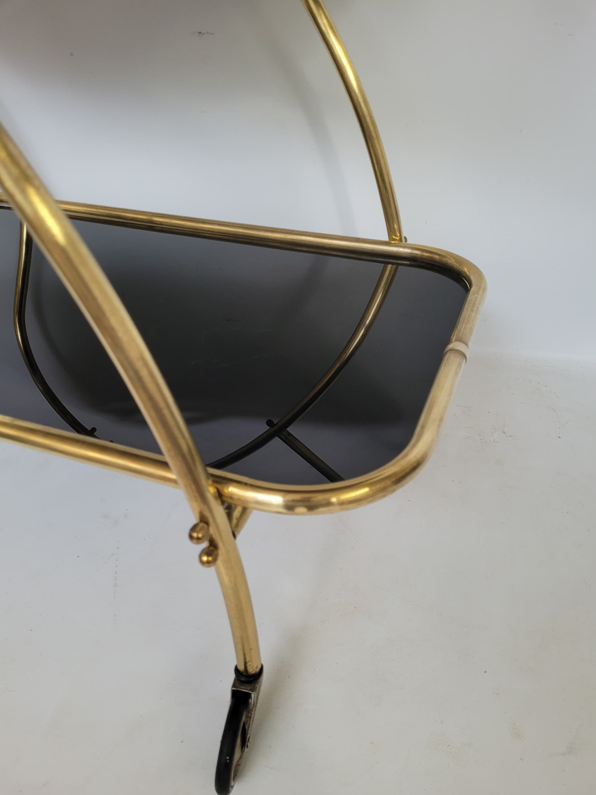 Bar cart, gold brass, black glass, 1950s. - 352959