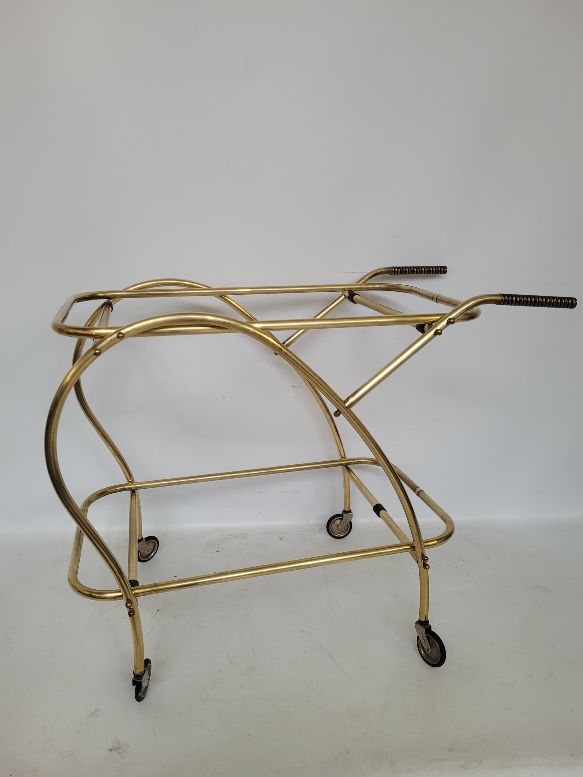 Bar cart, gold brass, black glass, 1950s. - 352955