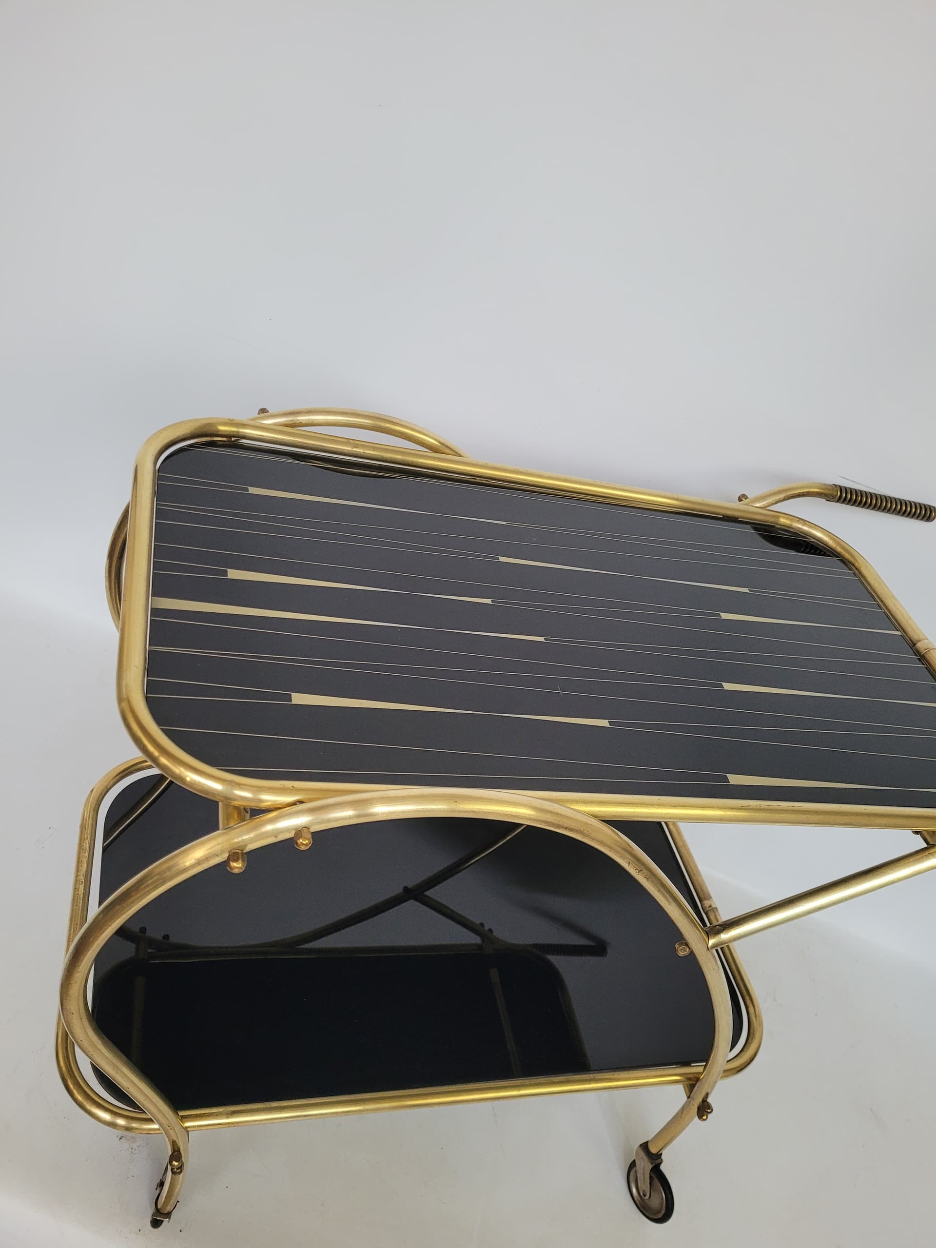 Bar cart, gold brass, black glass, 1950s. - 352958