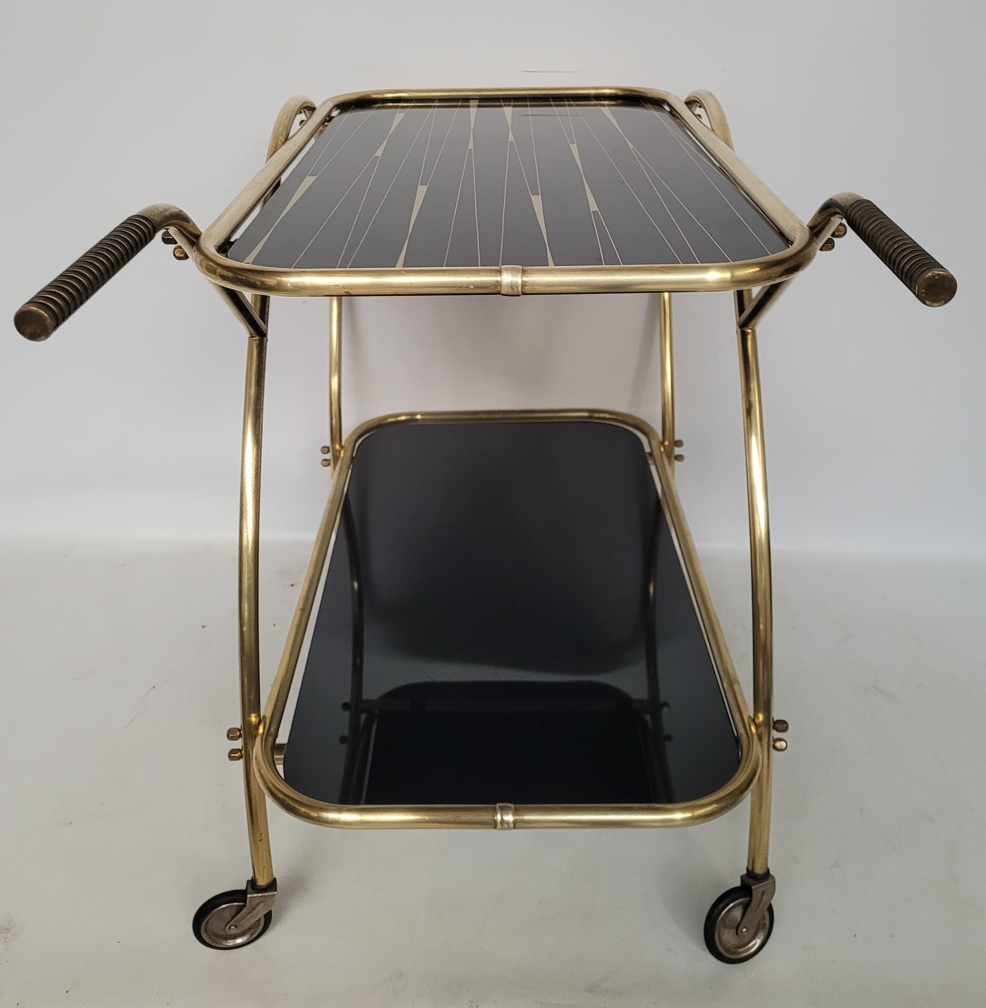 Bar cart, gold brass, black glass, 1950s. - 352951